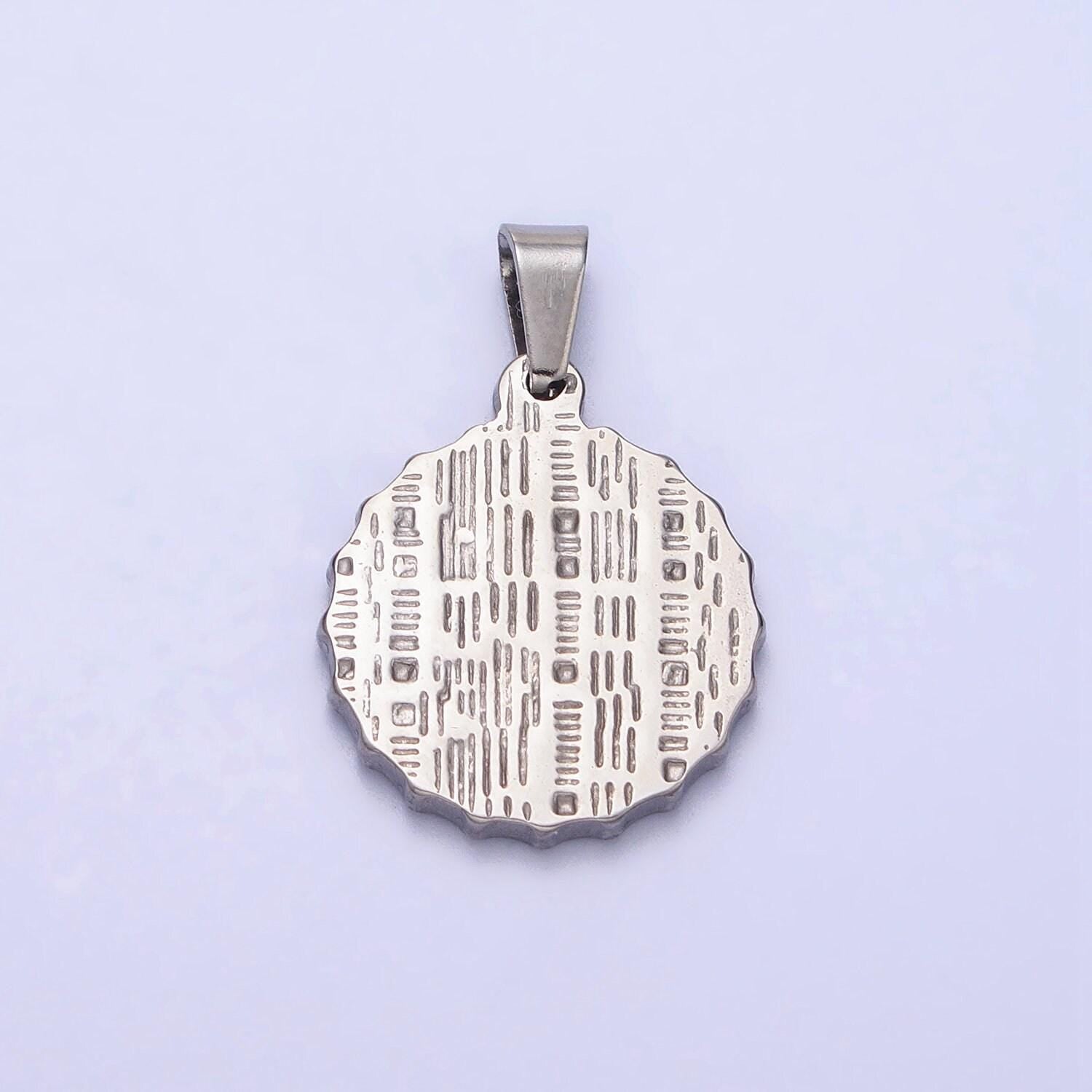 Stainless steel green, blue evil eye white enamel round textured pendant in gold & silver | j683 j686 j689 j698