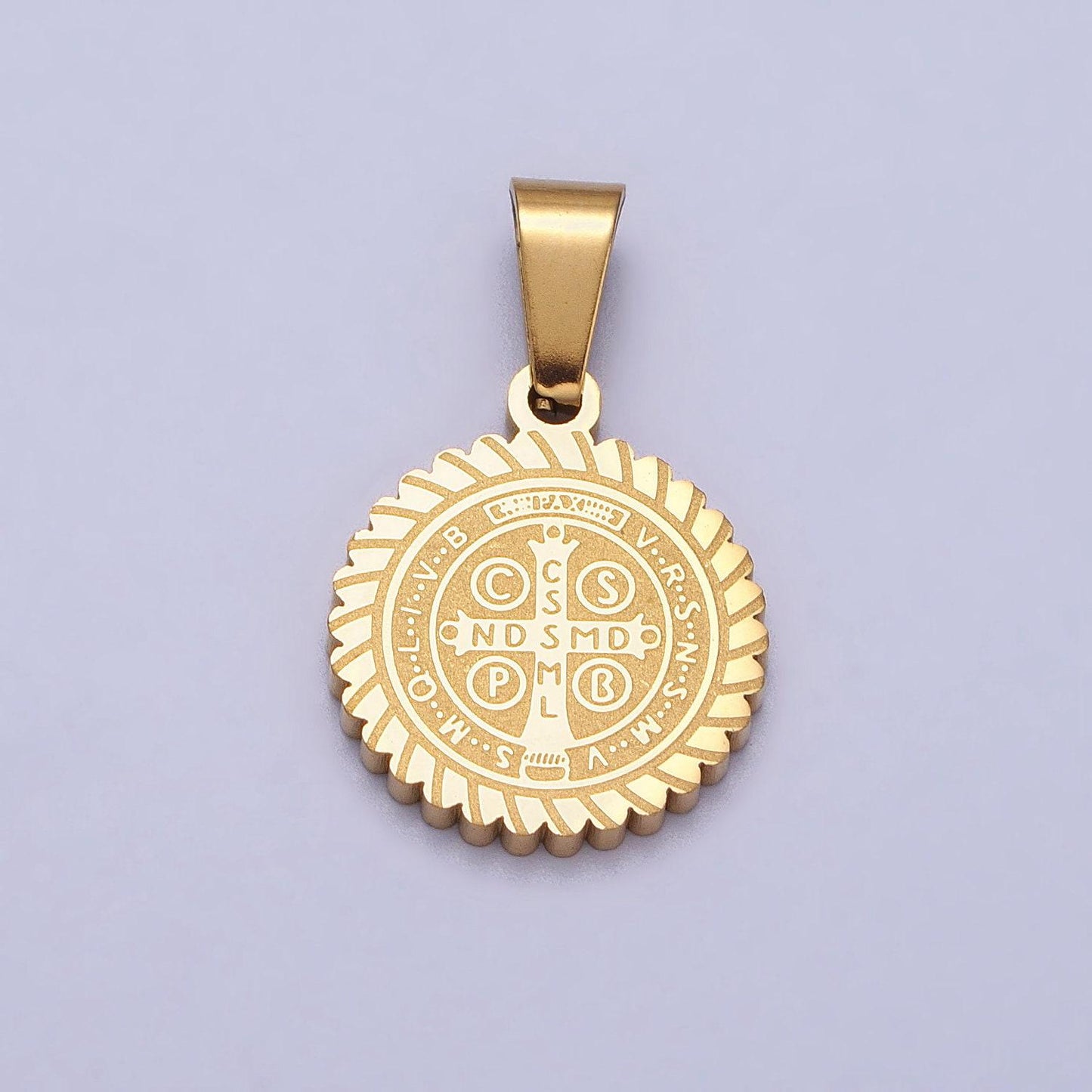 Dainty st benedict medal stainless steel gold religious pendant men women, saint benedict pendant charm double sided j664