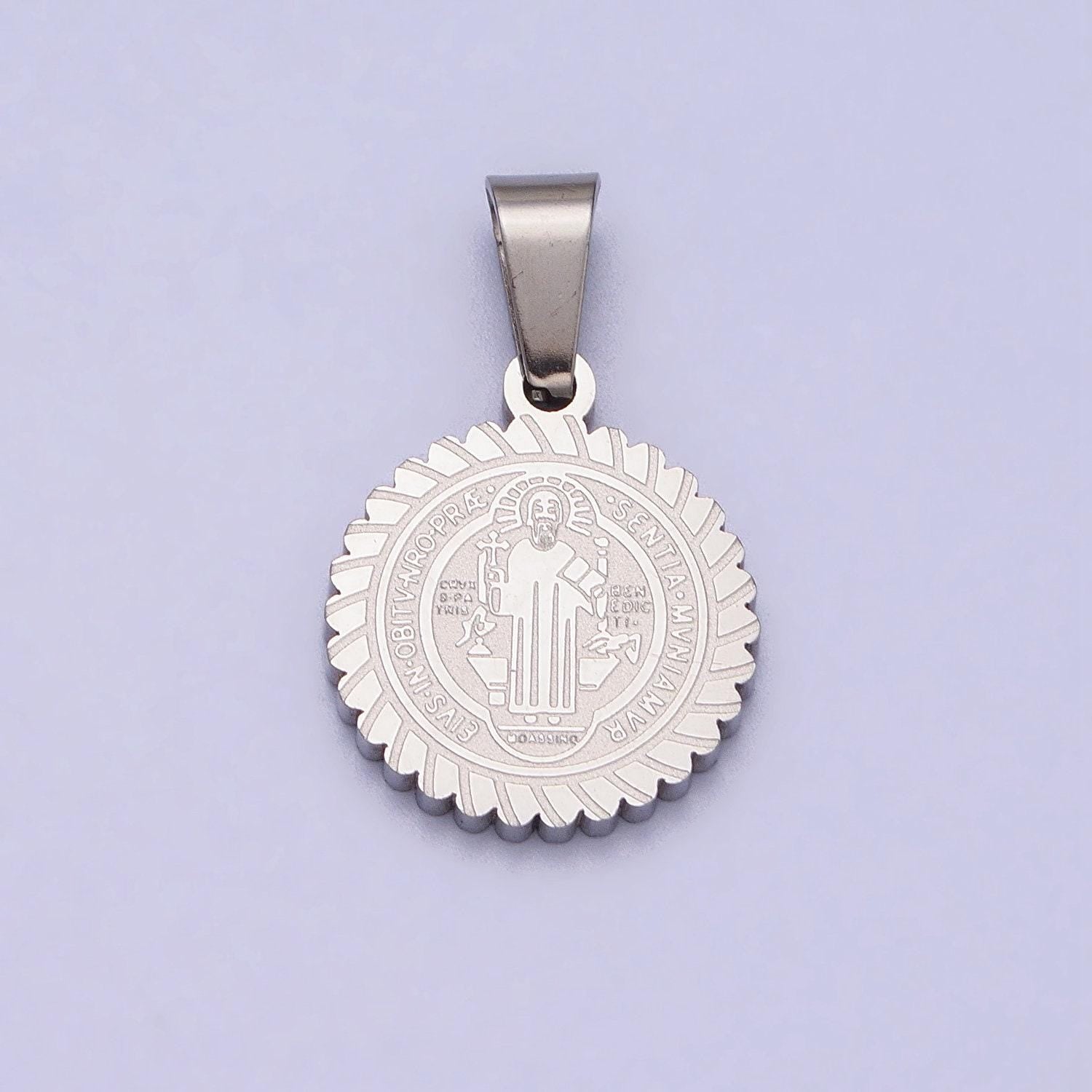 Dainty st benedict medal stainless steel gold religious pendant men women, saint benedict pendant charm double sided j664