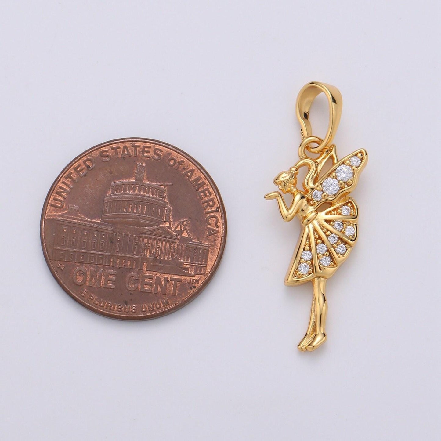 24k gold angel pendant, fairy charm, micro pave cubic mini pendant, dainty beautiful jewelry bracelet earring necklace, pdgf-1939