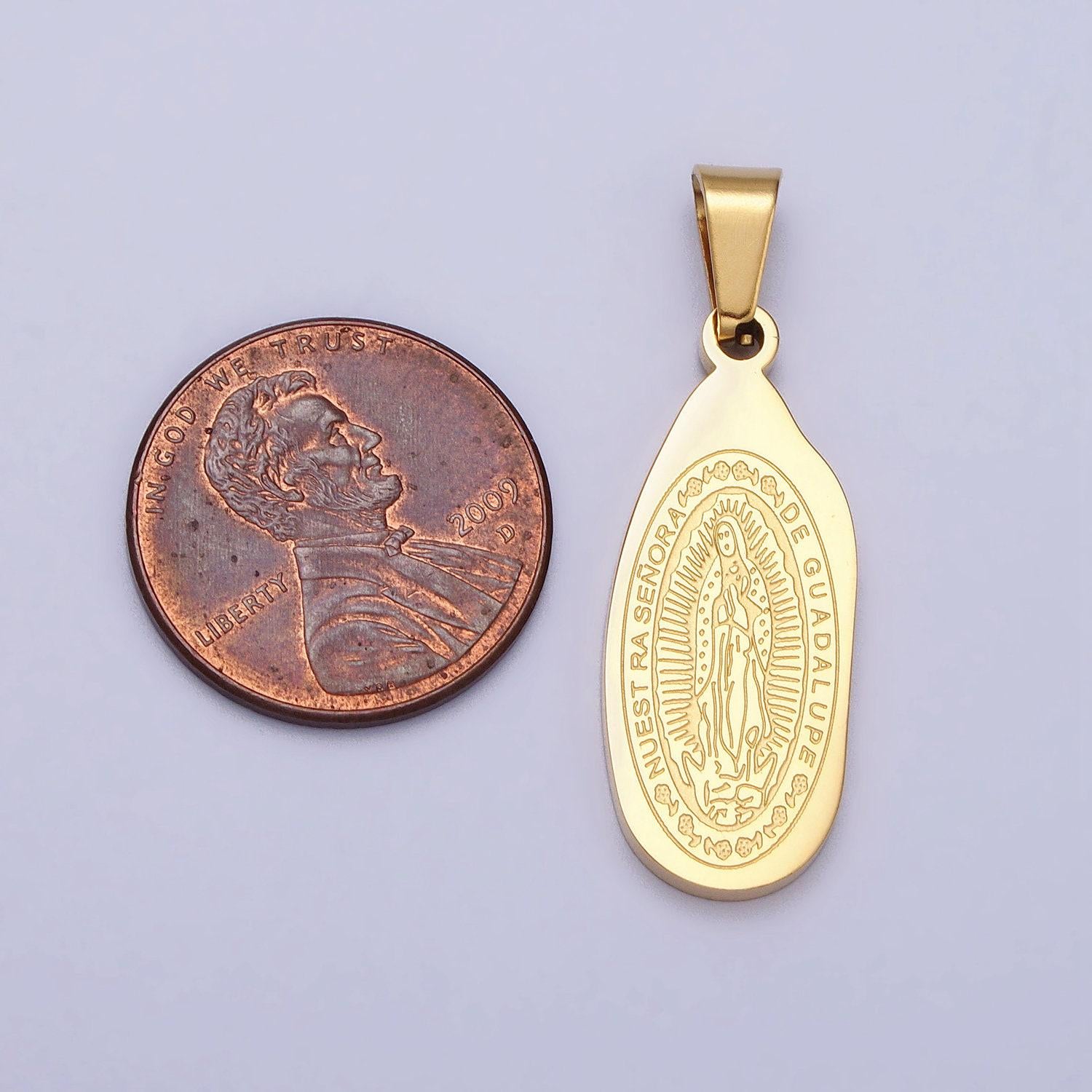 Gold virgin mary lady guadalupe statement religious jewelry unisex pendant stainless steel medallion pendant j613