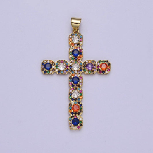 Grand multicolor cross pendant, religious rosary jewelry supply for diy necklace making j617