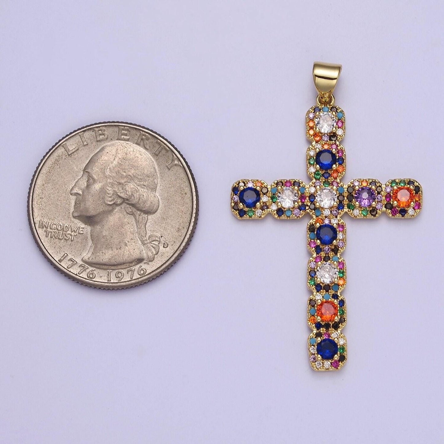 Grand multicolor cross pendant, religious rosary jewelry supply for diy necklace making j617