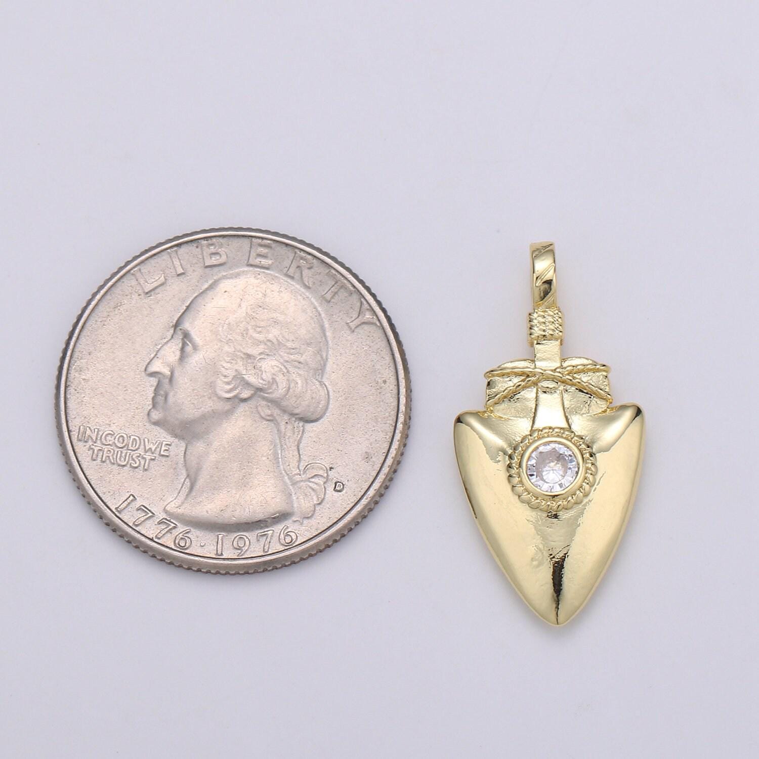 1pc 14k gold solitarire cz shield charm, cubic zirconia shield pendant charm, charm, for diy jewelry, j-61