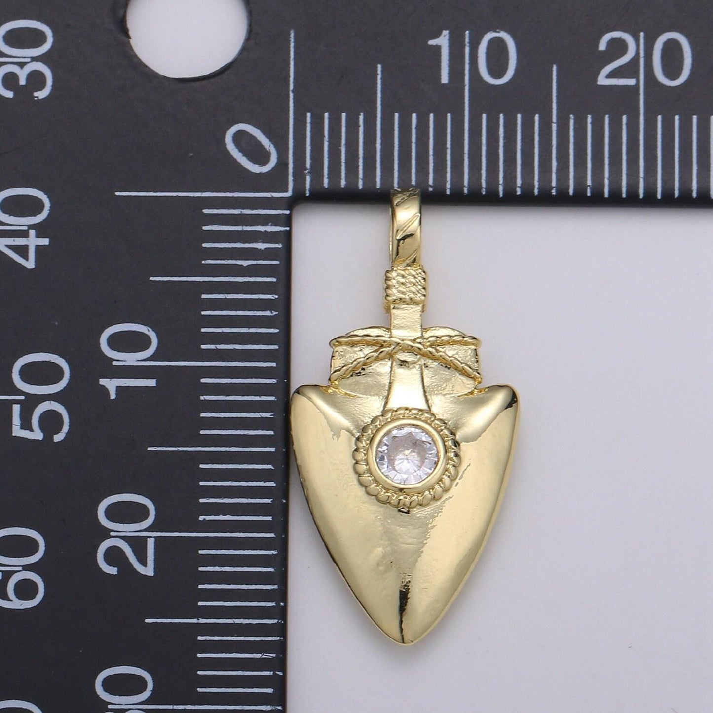 1pc 14k gold solitarire cz shield charm, cubic zirconia shield pendant charm, charm, for diy jewelry, j-61