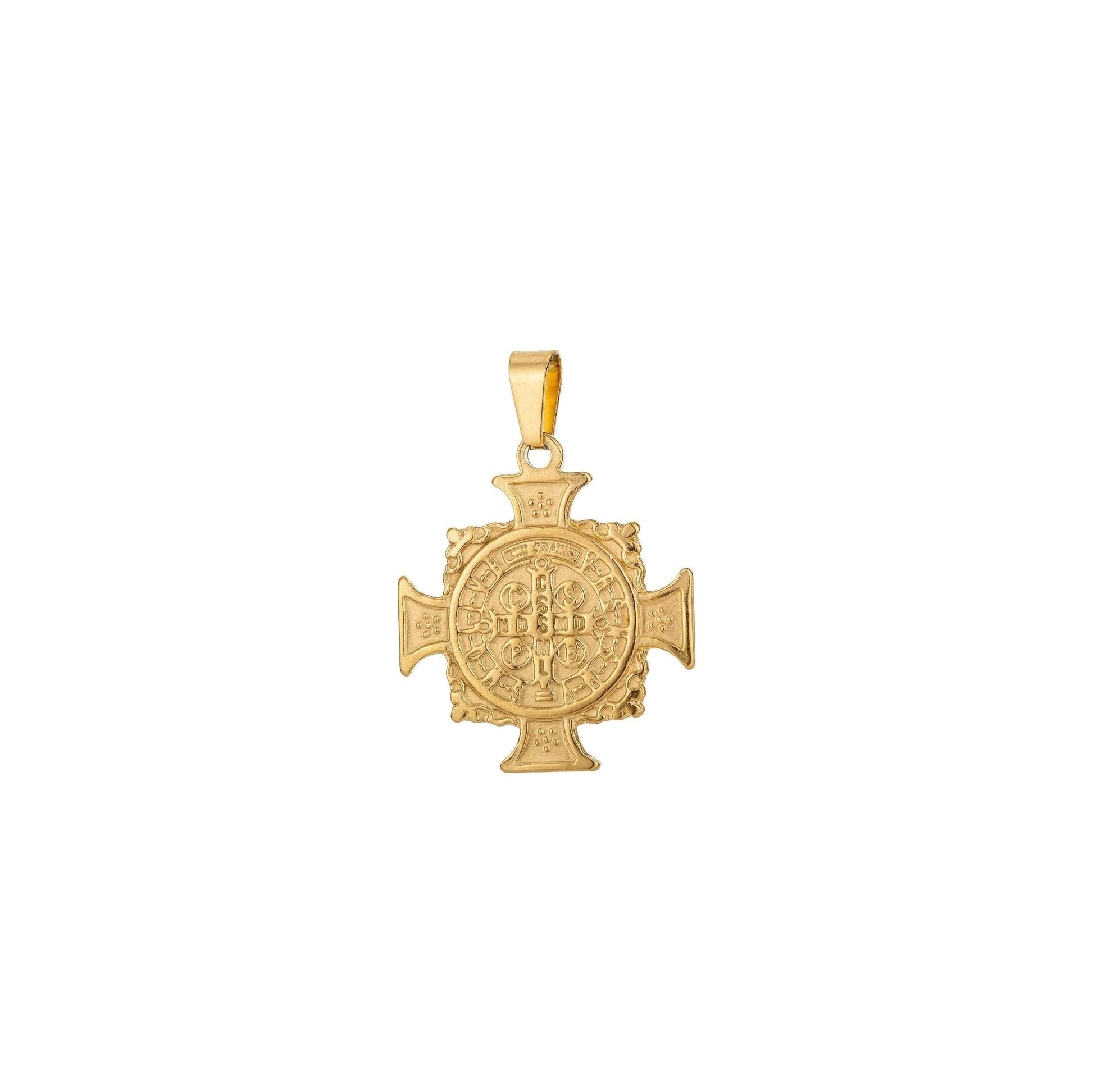 Double sided gold filled saint benedict cross charm medallion antiquity statement pendant for religious necklace jewelry making,j-554,j-608