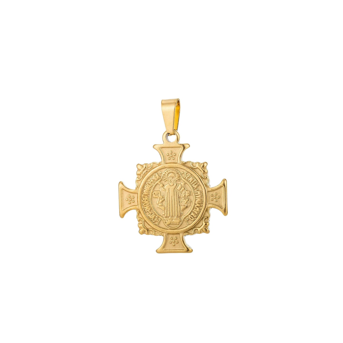 Double sided gold filled saint benedict cross charm medallion antiquity statement pendant for religious necklace jewelry making,j-554,j-608