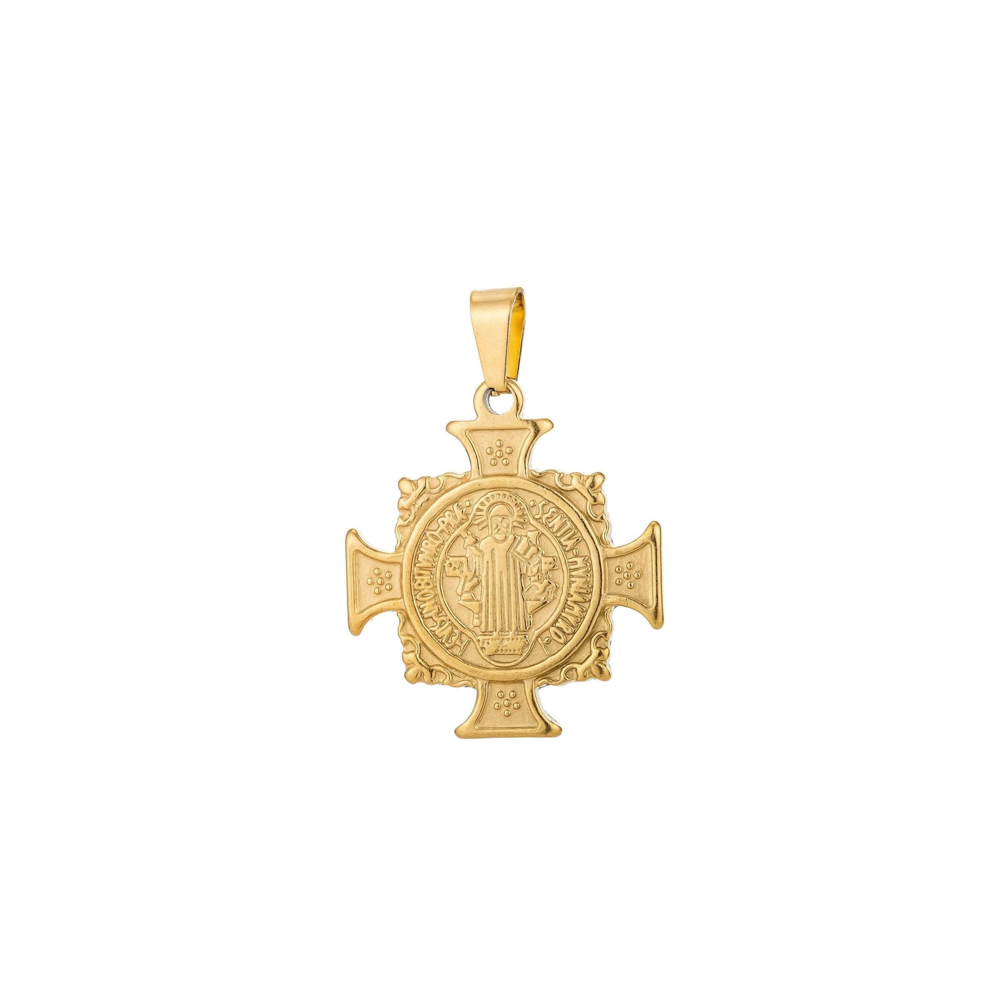 Double sided gold filled saint benedict cross charm medallion antiquity statement pendant for religious necklace jewelry making,j-554,j-608