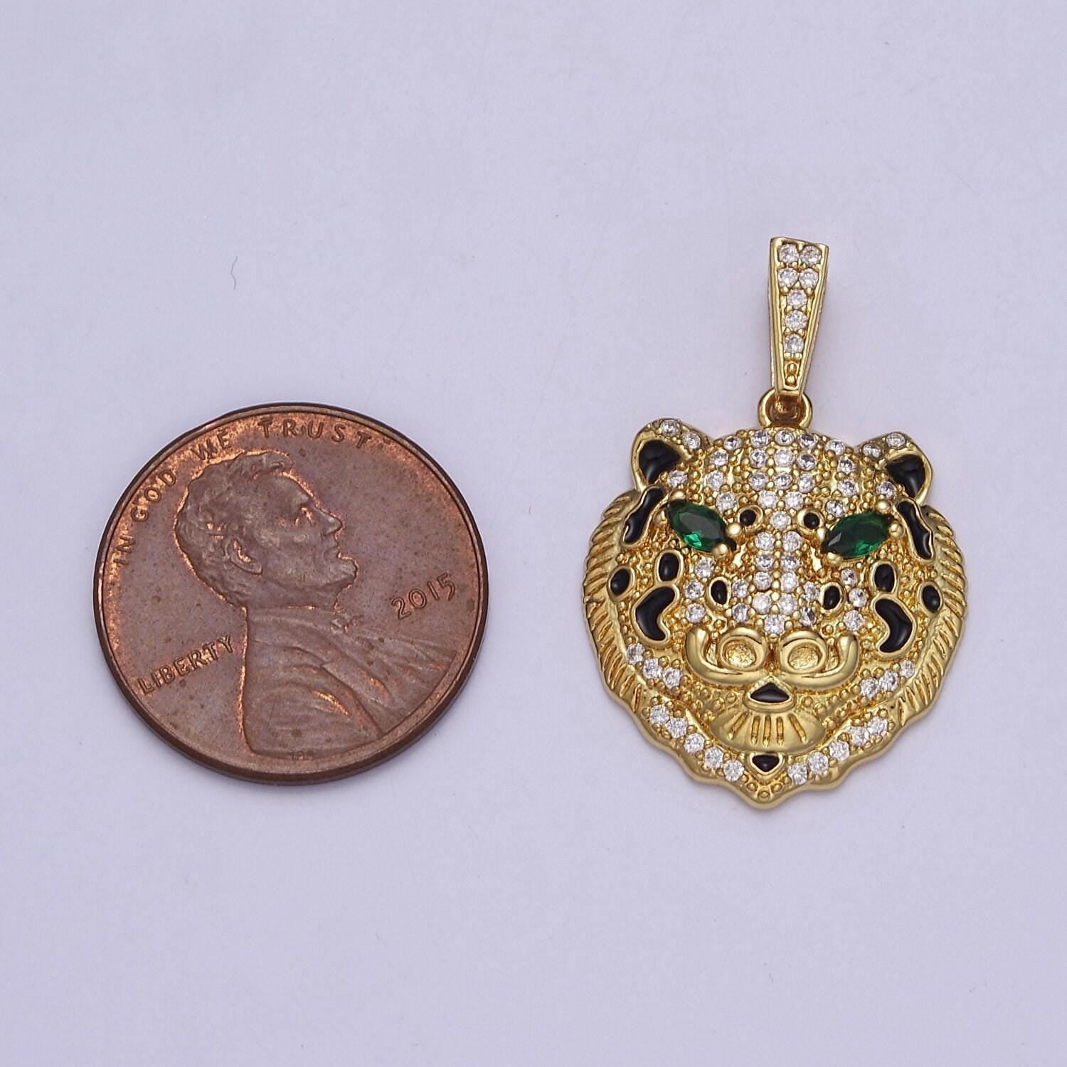 Dainty gold lion head pendant with clear micro pave cz stone j-605