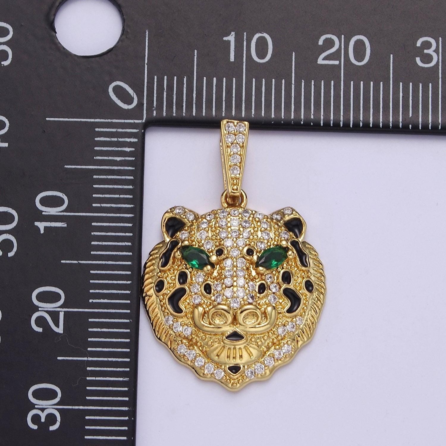 Dainty gold lion head pendant with clear micro pave cz stone j-605
