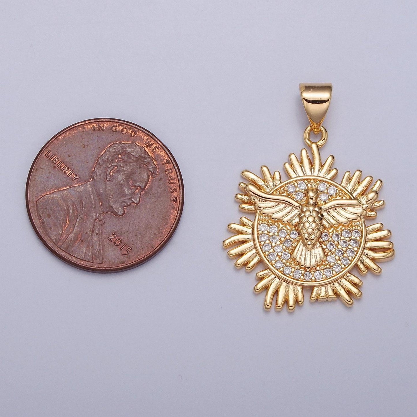 16k gold filled holy spirit pendant, first holy communion dove gold pendant, christian jewelry, religious medals | j-597
