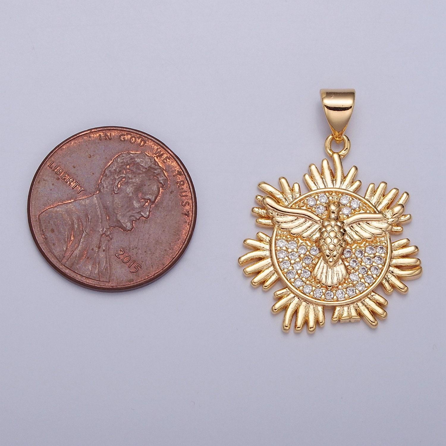 16k gold filled holy spirit pendant, first holy communion dove gold pendant, christian jewelry, religious medals | j-597