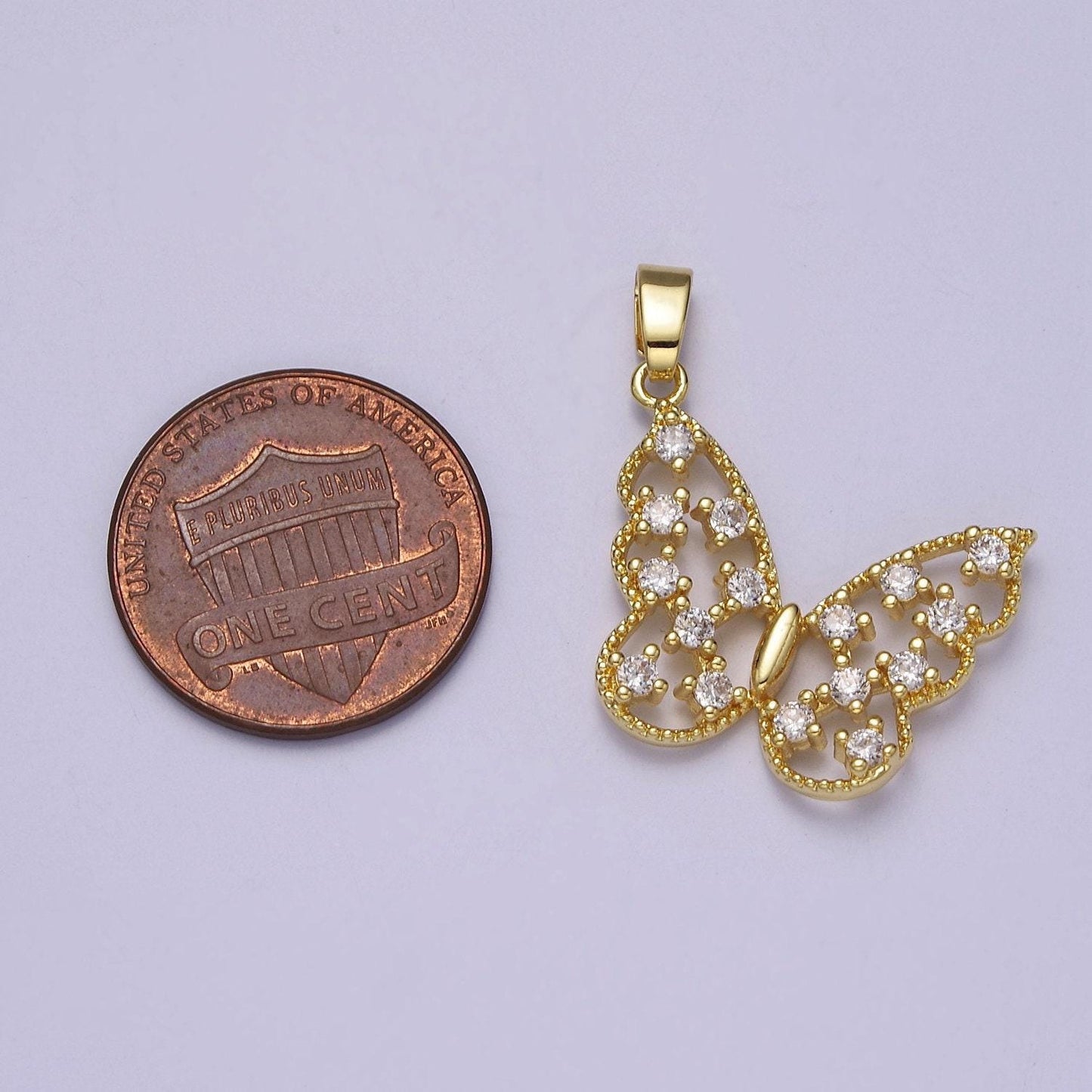 Micro pave clear cz butterfly wings pendant, cubic zirconia mariposa insect pendant for jewelry making, j-595