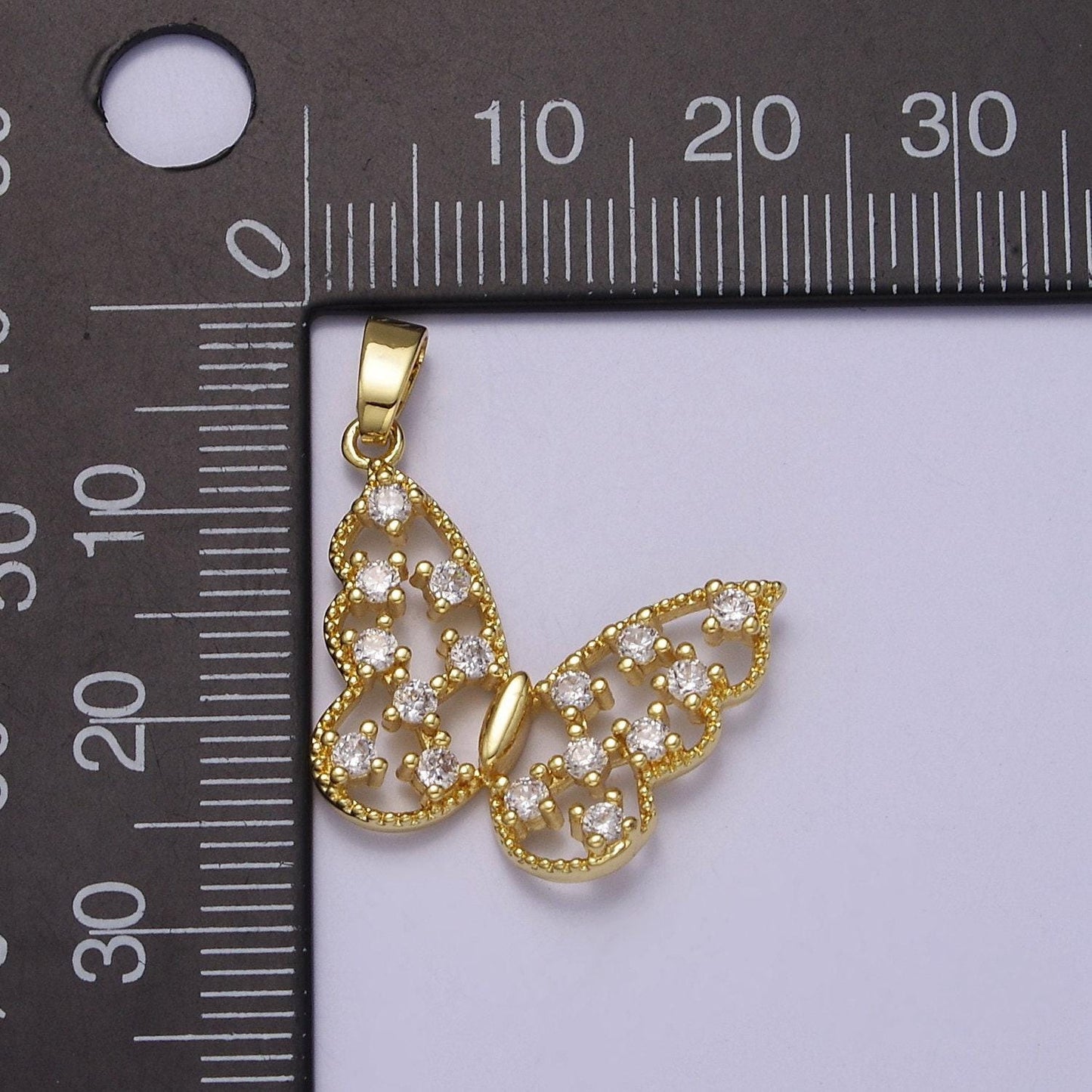 Micro pave clear cz butterfly wings pendant, cubic zirconia mariposa insect pendant for jewelry making, j-595
