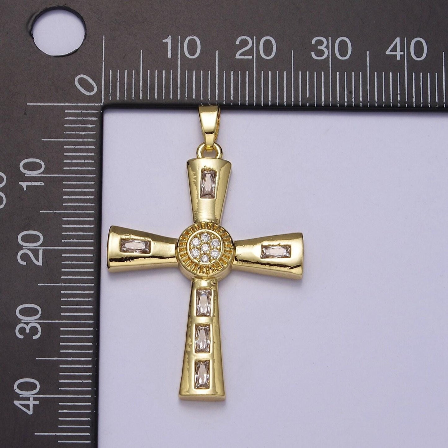 Gold multicolor/clear baguette cubic zirconia cz religious cross pendant charm for jewelry necklace making, j-593 j-594