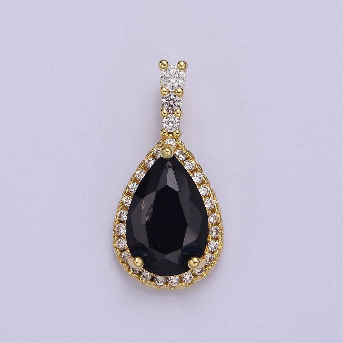 Gold micro pave teardrop pink, clear, black cubic zirconia cz pendant charm for jewelry necklace making, j-562