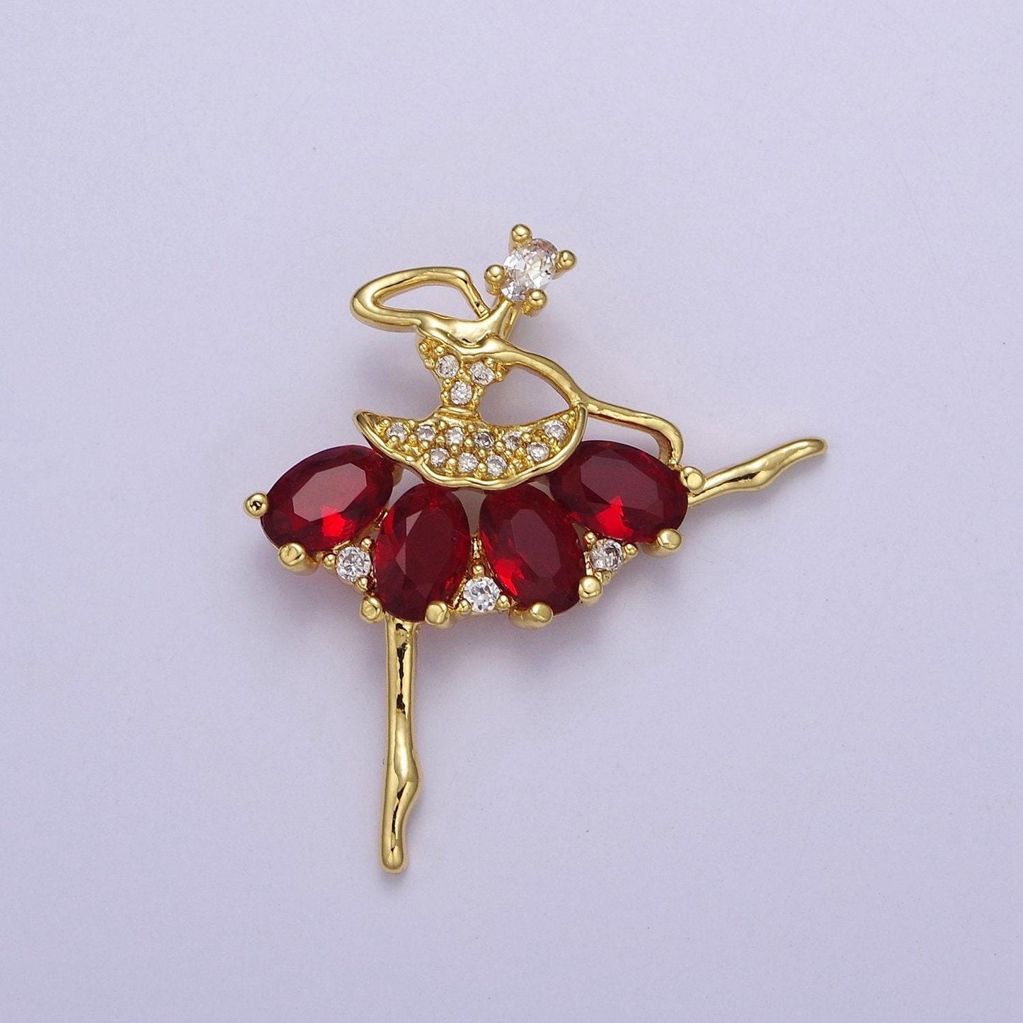 Gold ballerina dancer with tutu cubic zirconia, sport ballet pendant charm for jewelry necklace making, j-550