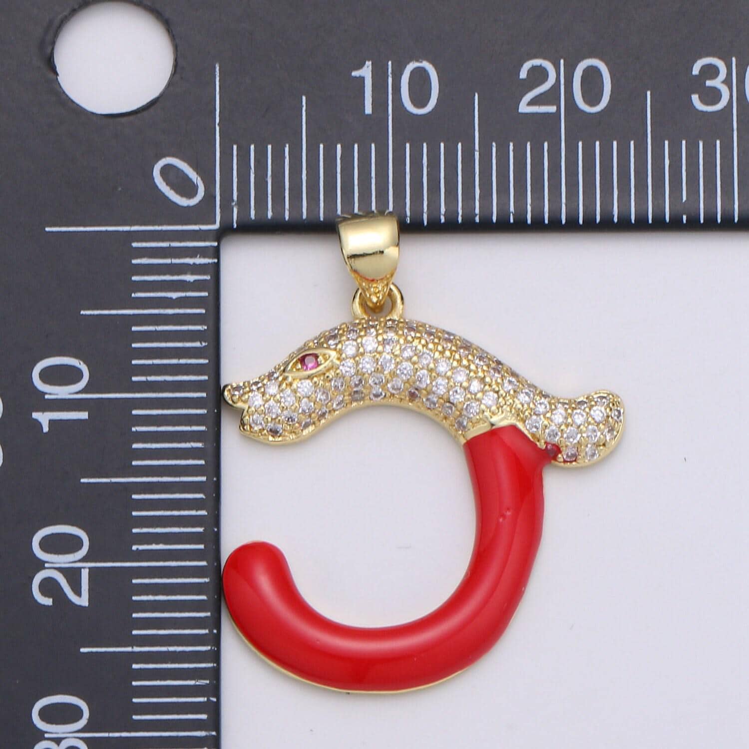 14k gold cubic red eye snake pendant, cz cluster pendant, lucky charm, red enamel hook cz pave pendant, 1925