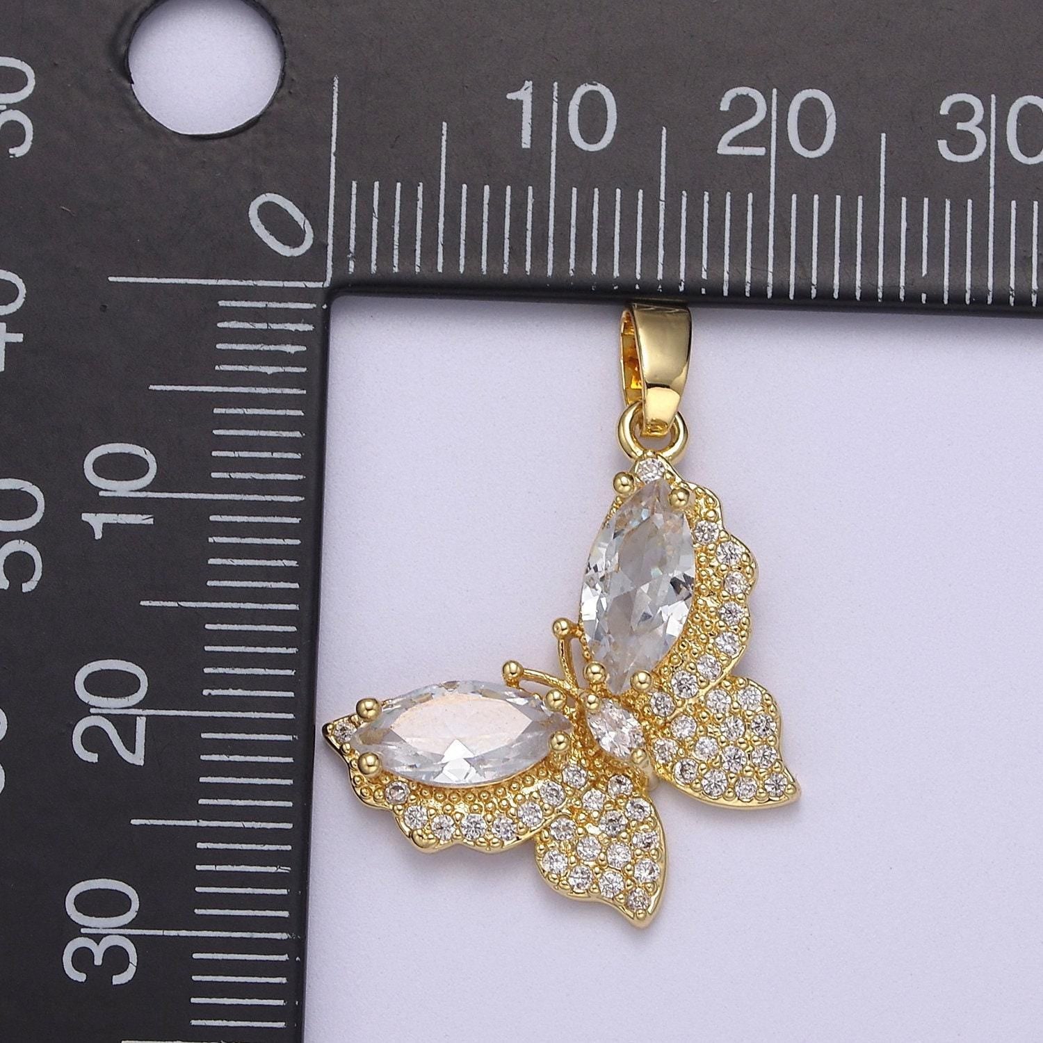 Gold filled clear cz micro pave butterfly shape pendant, 24k gold filled butterfly charm j-519