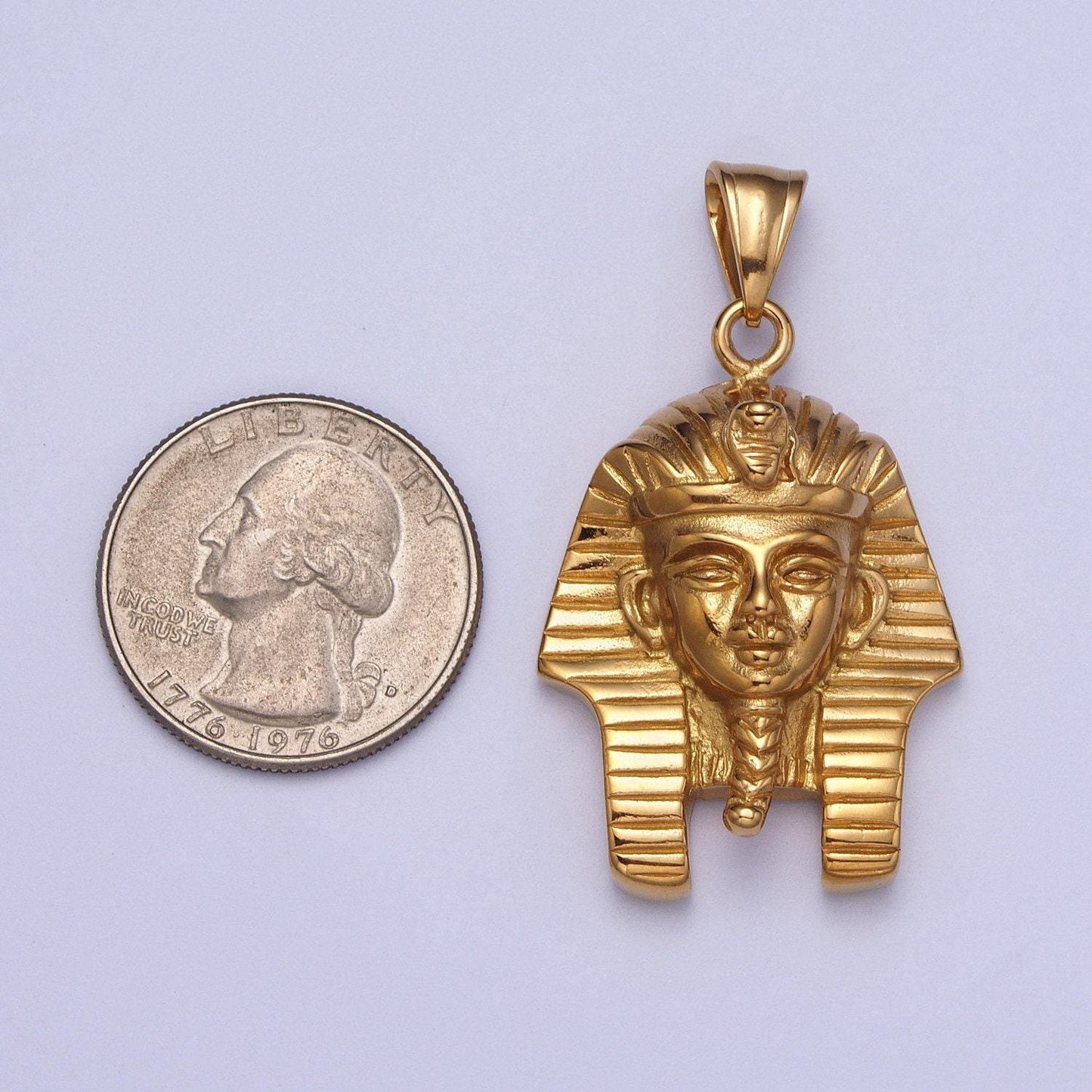 Gold pharaoh head pendant big heavy hard egyptian king tut necklace charm for jewelry making supply j448