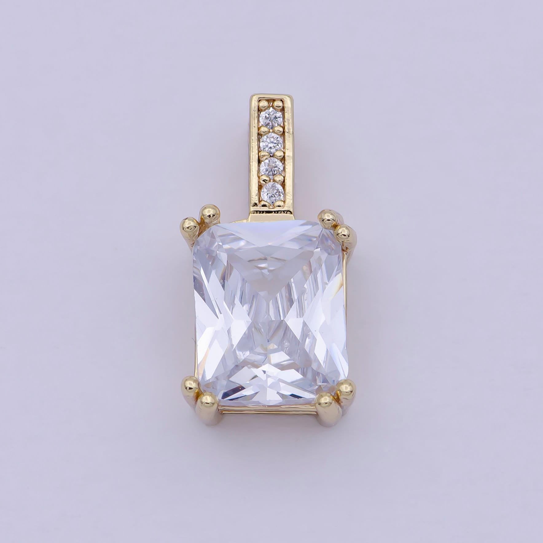 Unique emerald cut solitaire pendant necklace square cz diamond charm for bridal wedding necklace dainty necklace j-449