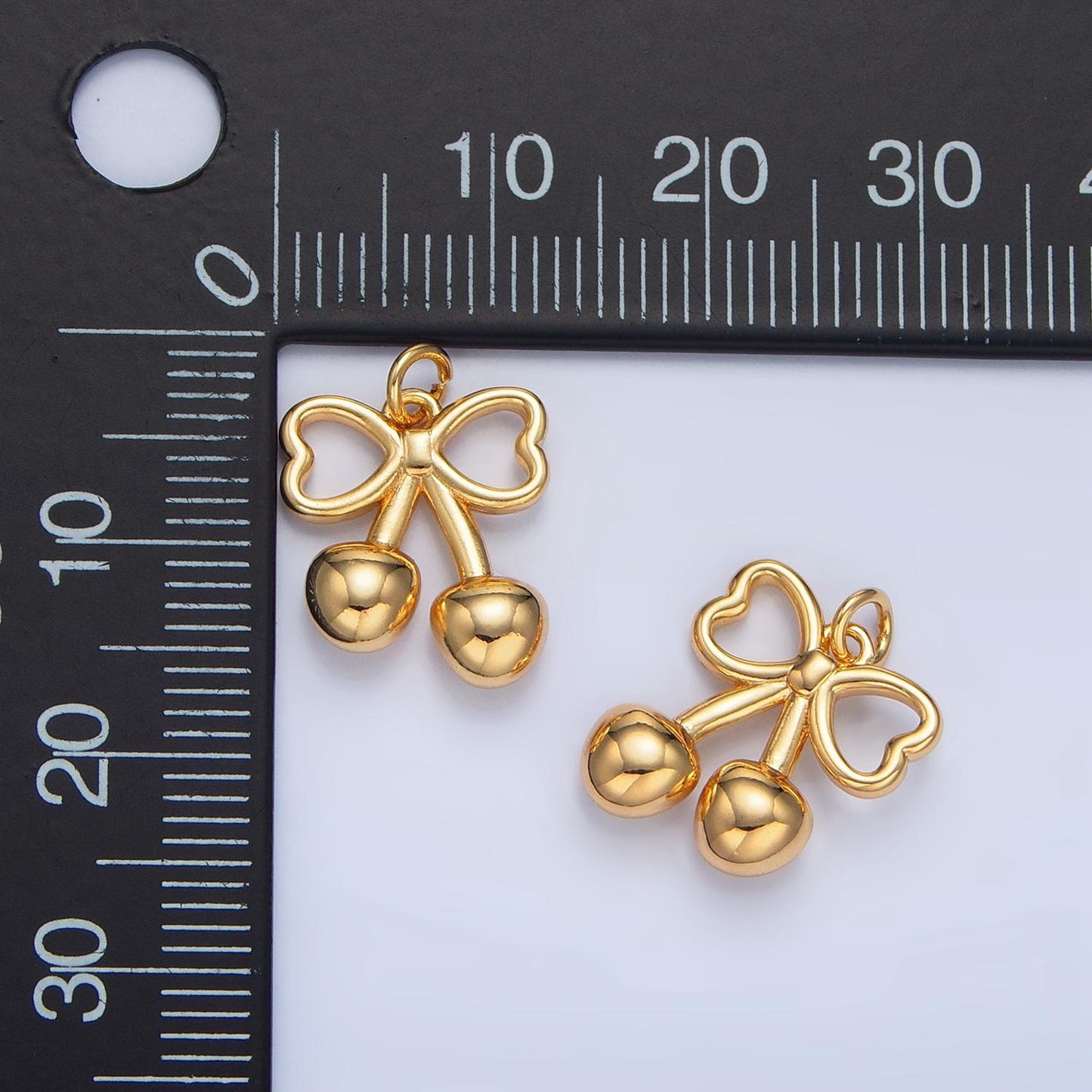 Dainty 24k gold filled cute ribbon bow charm for bracelet necklace earring component add-on charm cherry inispired | n1345