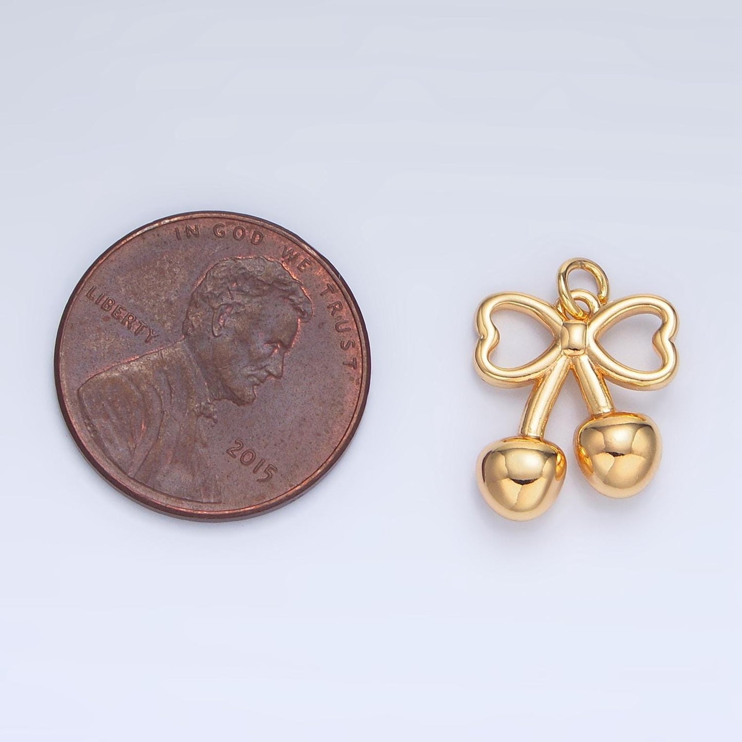 Dainty 24k gold filled cute ribbon bow charm for bracelet necklace earring component add-on charm cherry inispired | n1345