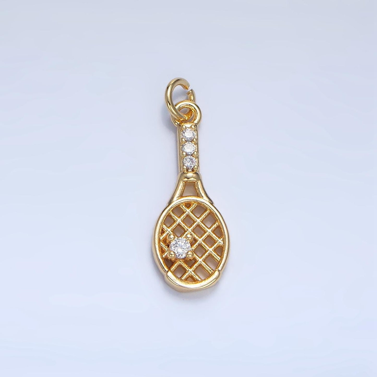 Cz micro paved tennis racket sports 24k gold filled charm | x-855