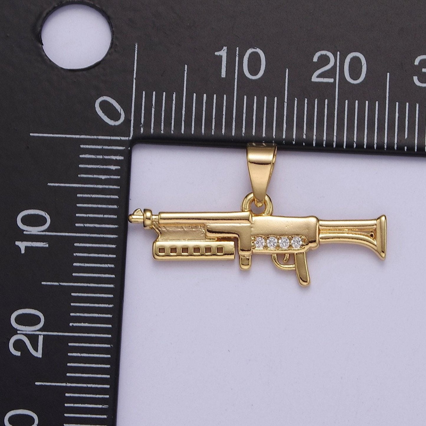 Gold gun charm rifle pendant, shotgun charm jewelry supply, j-436