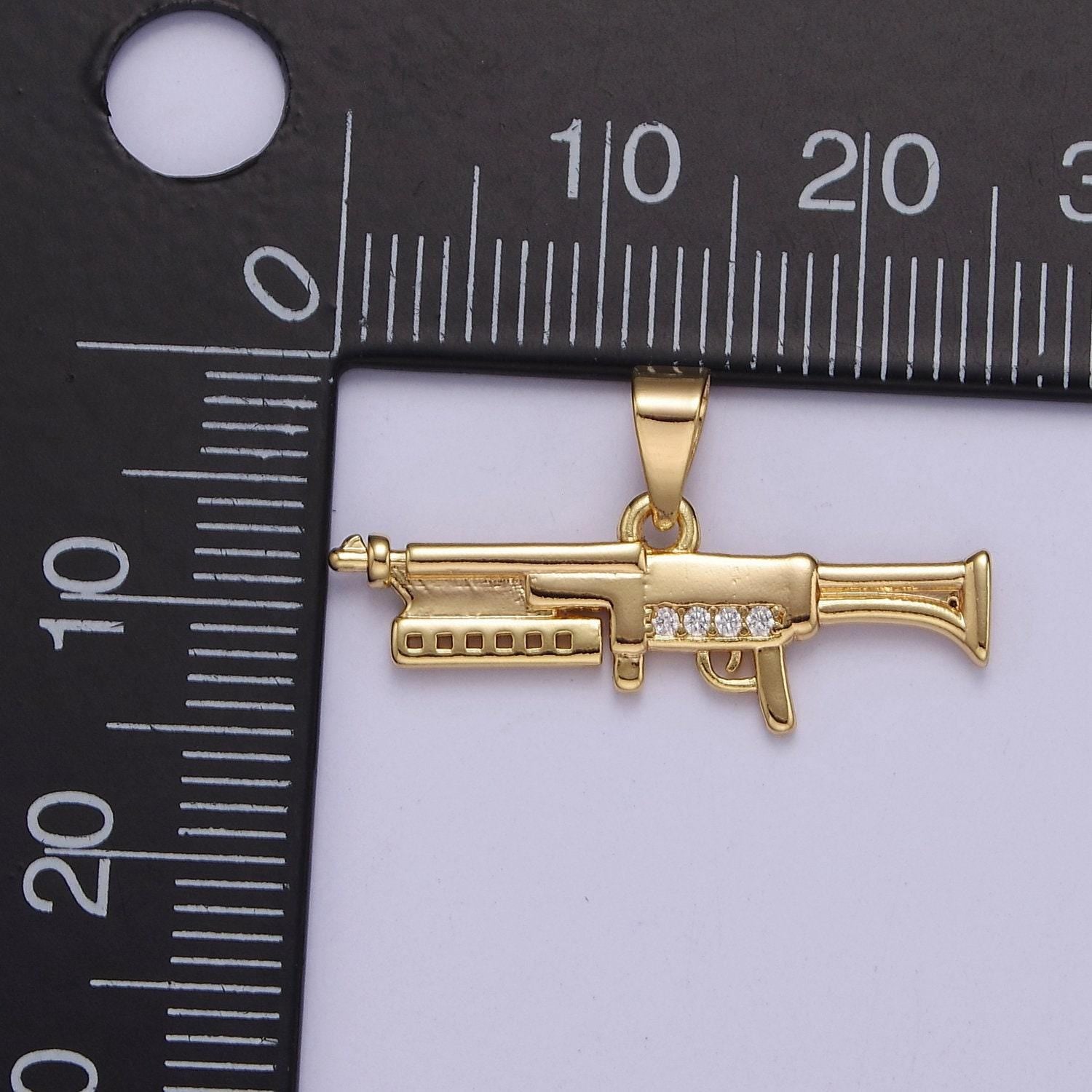 Gold gun charm rifle pendant, shotgun charm jewelry supply, j-436