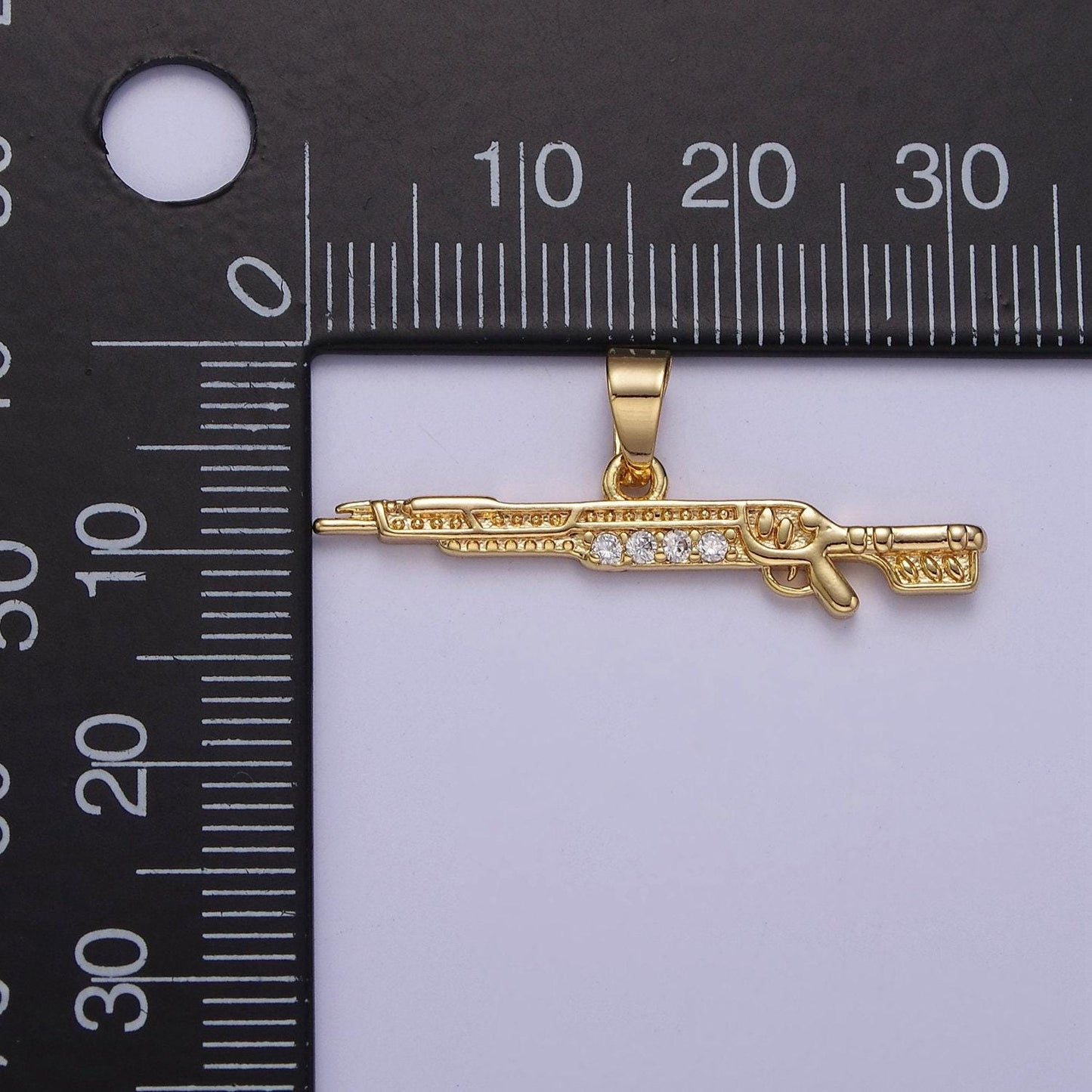 Gold gun charm rifle pendant, shotgun charm jewelry supply, j-436