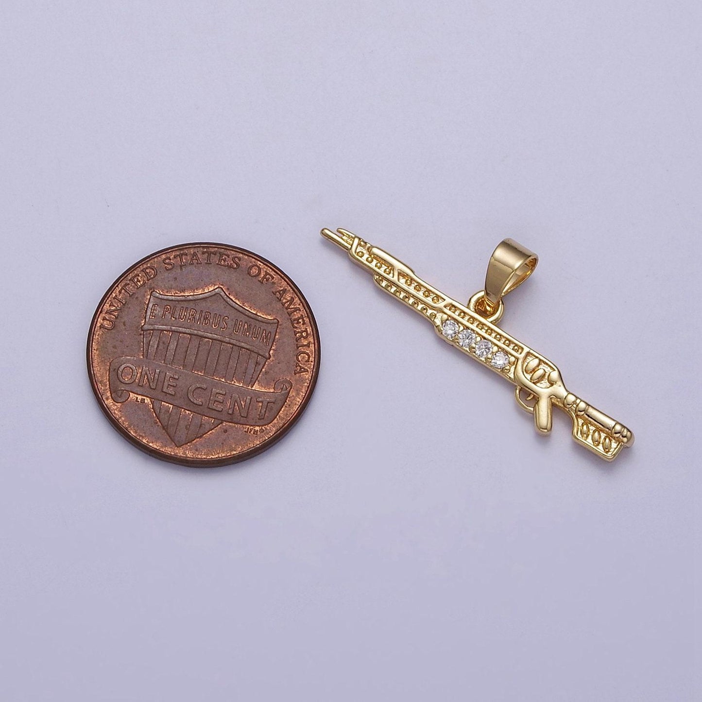 Gold gun charm rifle pendant, shotgun charm jewelry supply, j-436