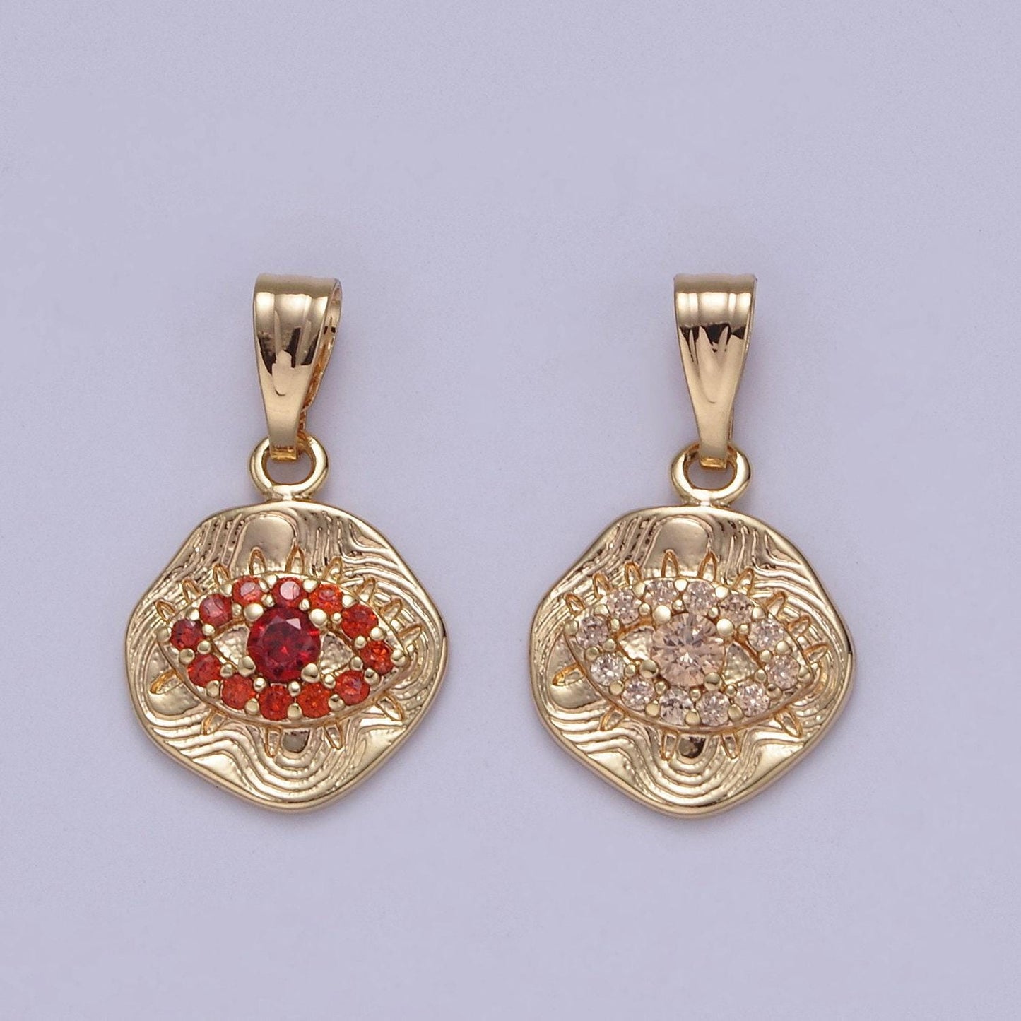 Dainty evil eye charm with orange / topaz cubic zirconia pendant j-425 j-426