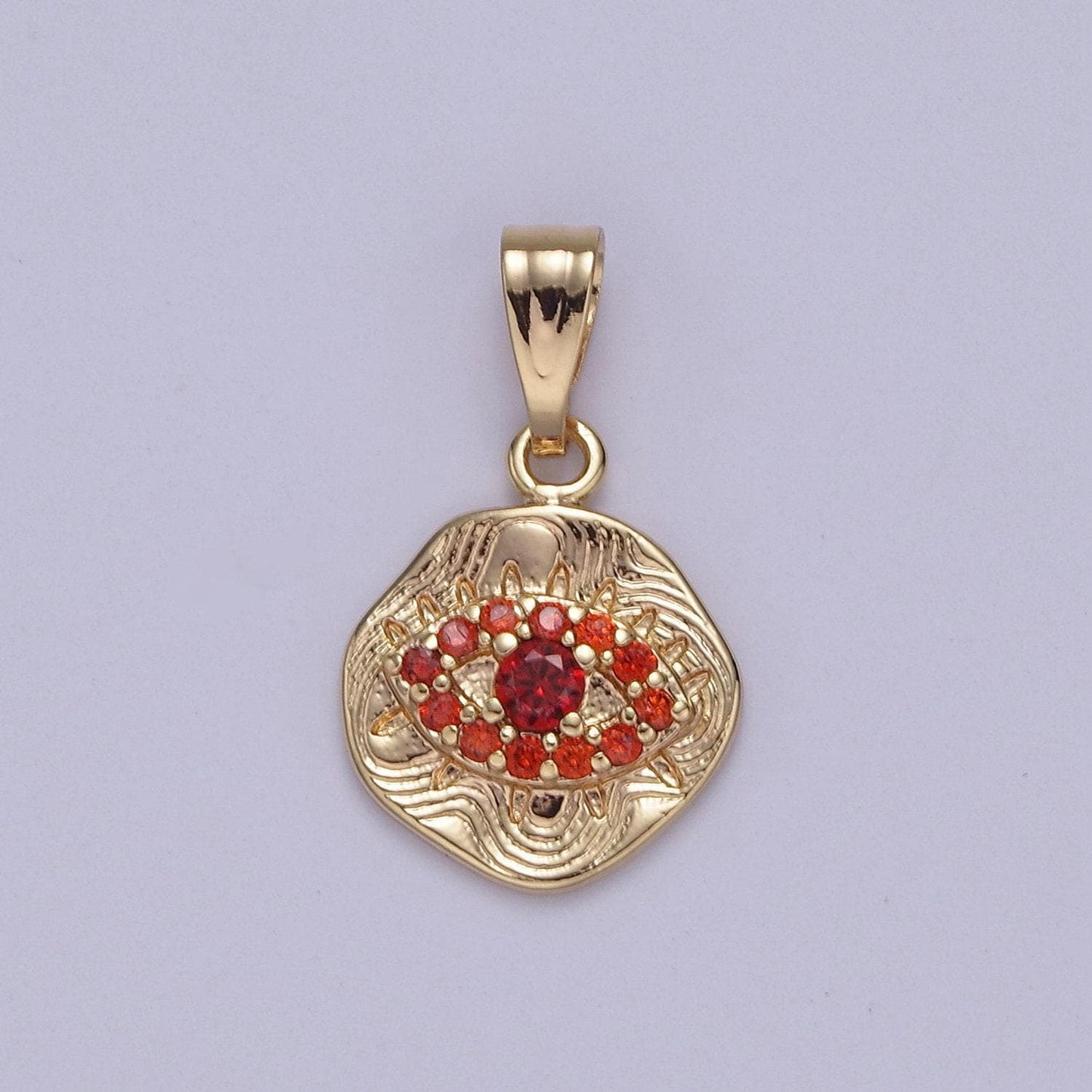Dainty evil eye charm with orange / topaz cubic zirconia pendant j-425 j-426