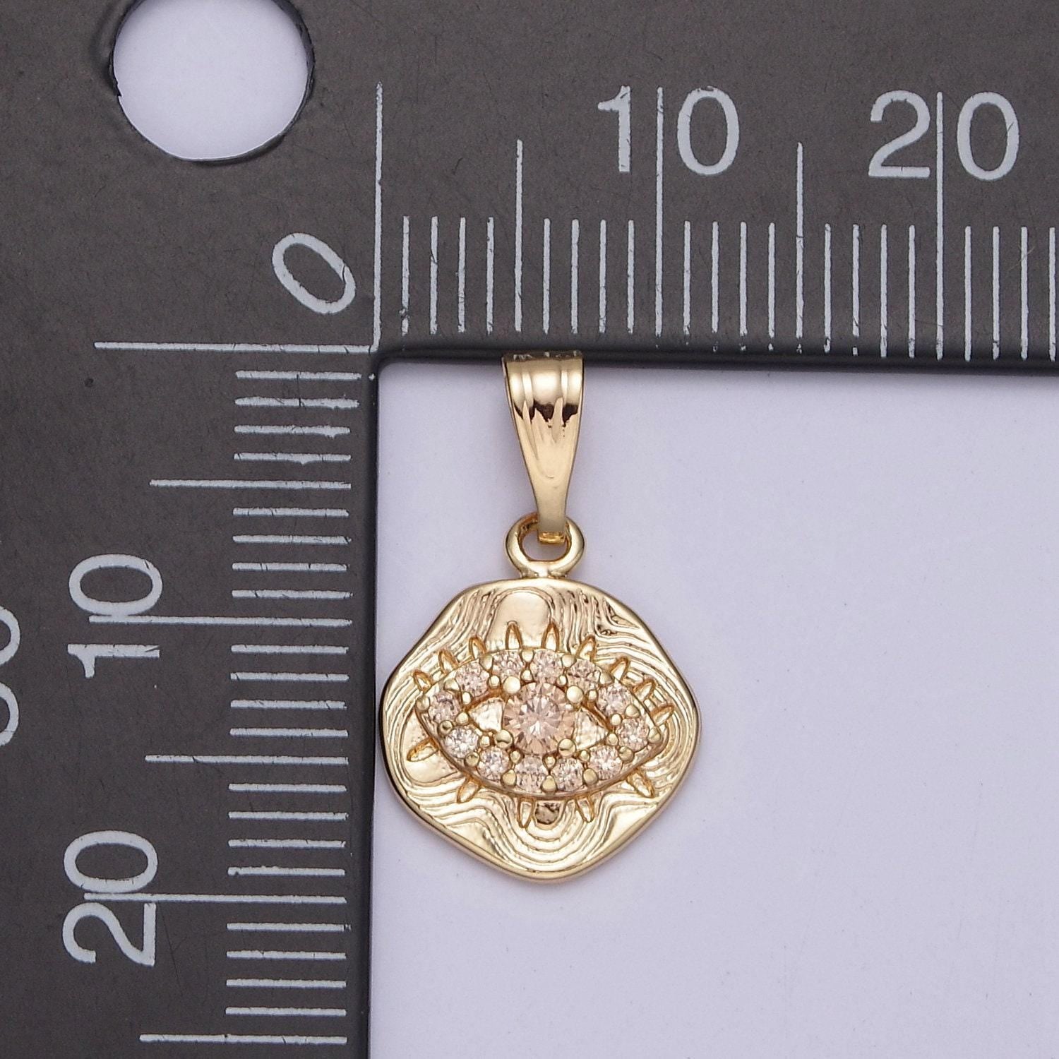 Dainty evil eye charm with orange / topaz cubic zirconia pendant j-425 j-426
