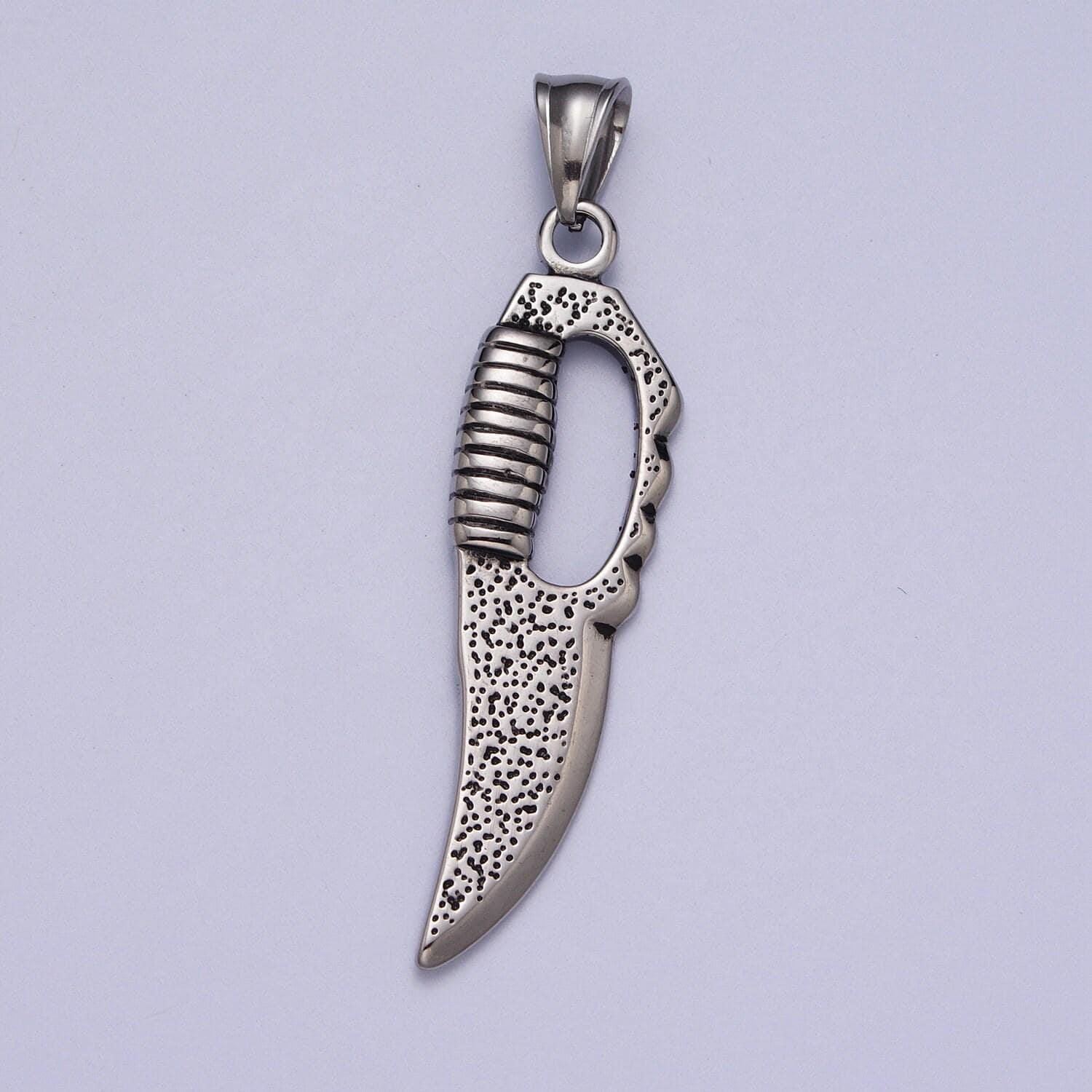 Silver knife necklace pendant hunter knife charm stainless steel knife fighting combat military pendant for necklace supply men jewelry j415