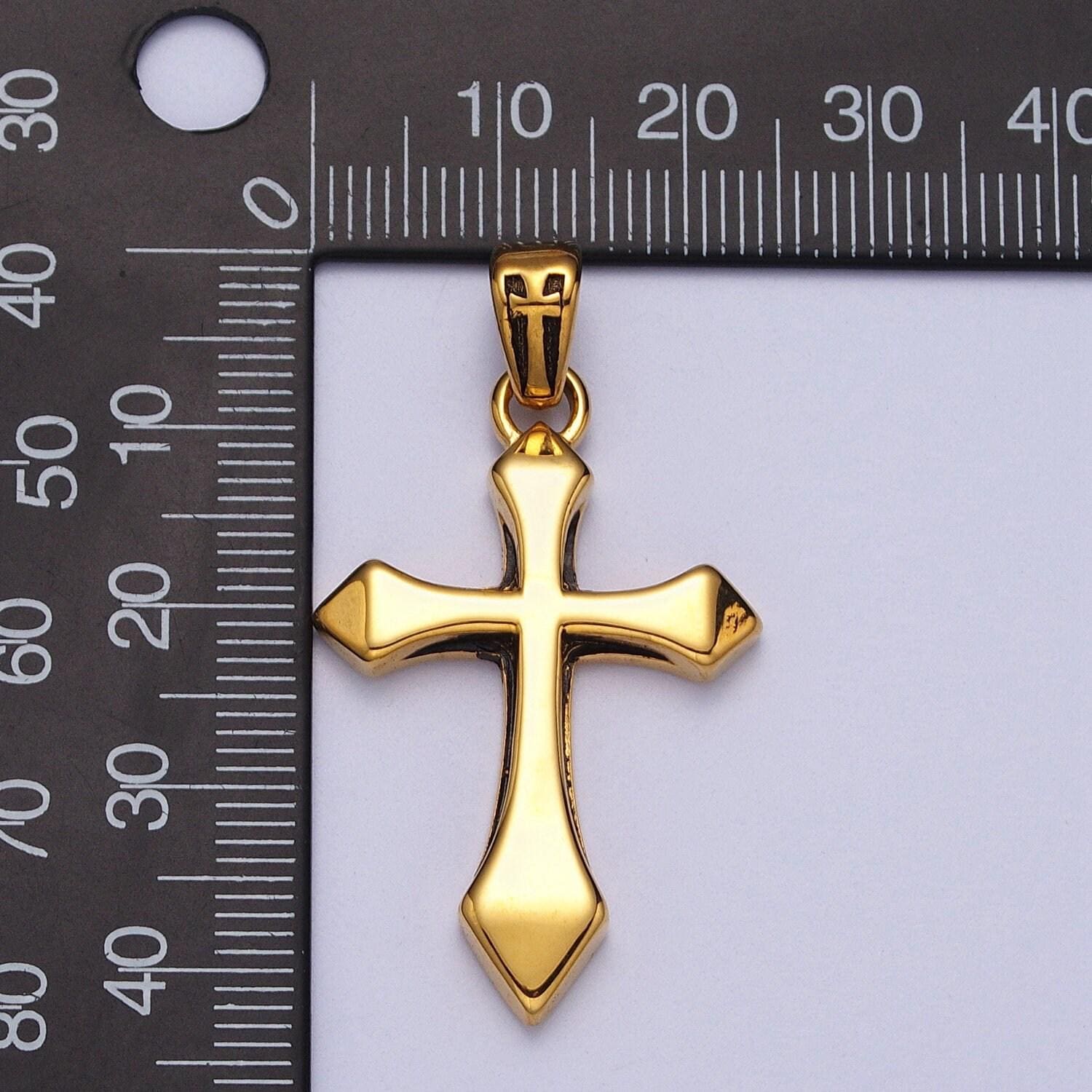 Gold cross necklace pendant for men stainless steel cross charm religious statement necklace for men waterproof tarnish free j393