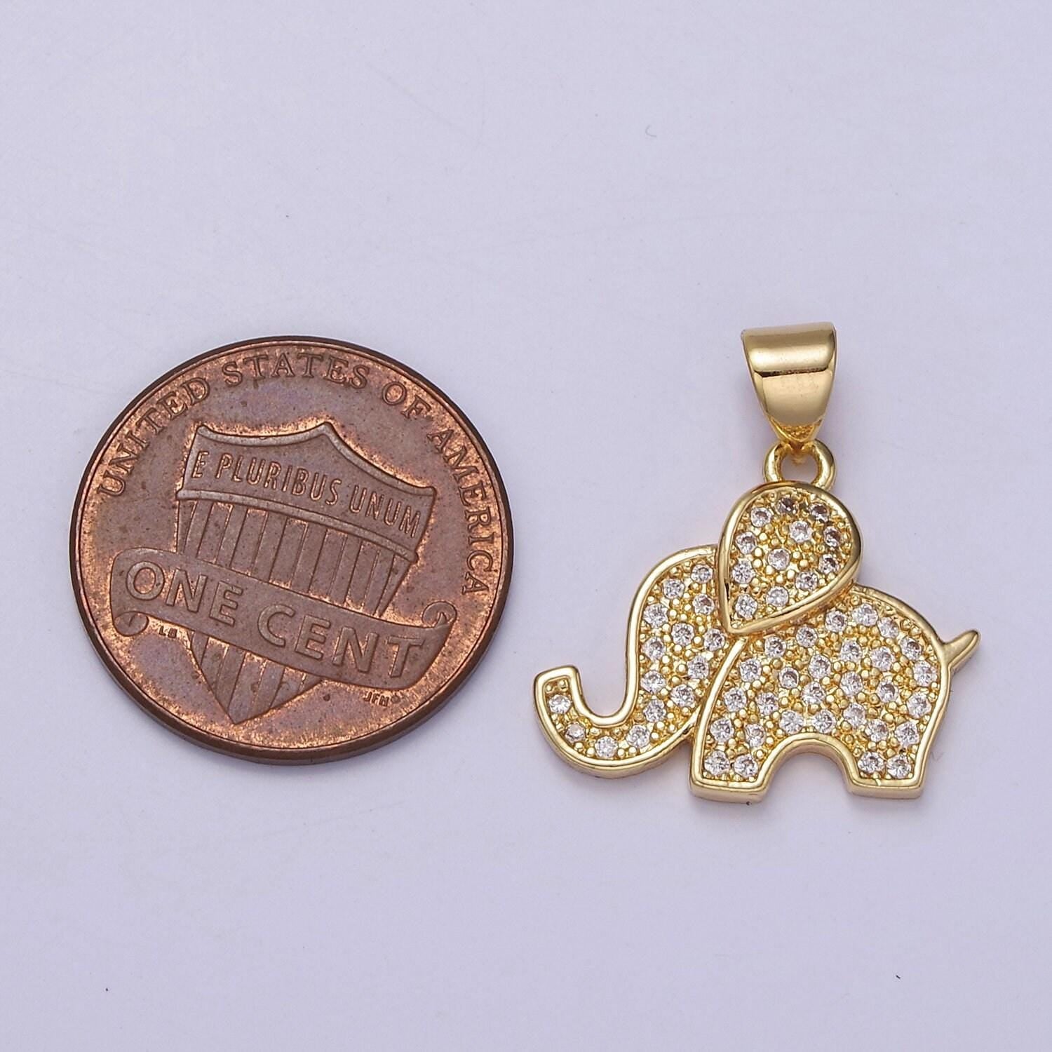 Dainty gold elephant pendant cubic wild animal safari inspired jewelry charm j-396