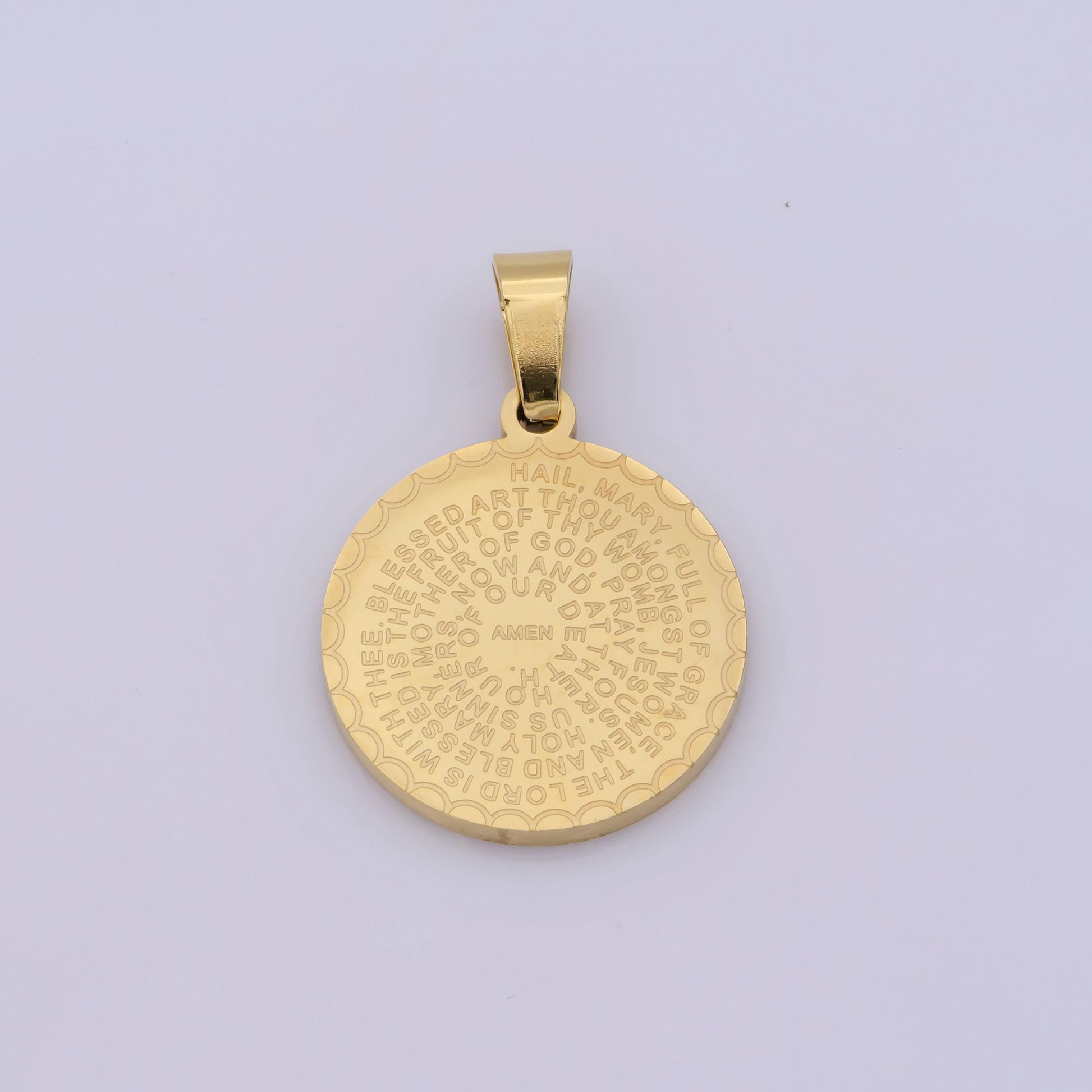 Hail mary prayer necklace pendant 24kt gold filled religious charm gold coin medallion necklace, dios te salve maria necklace pendant