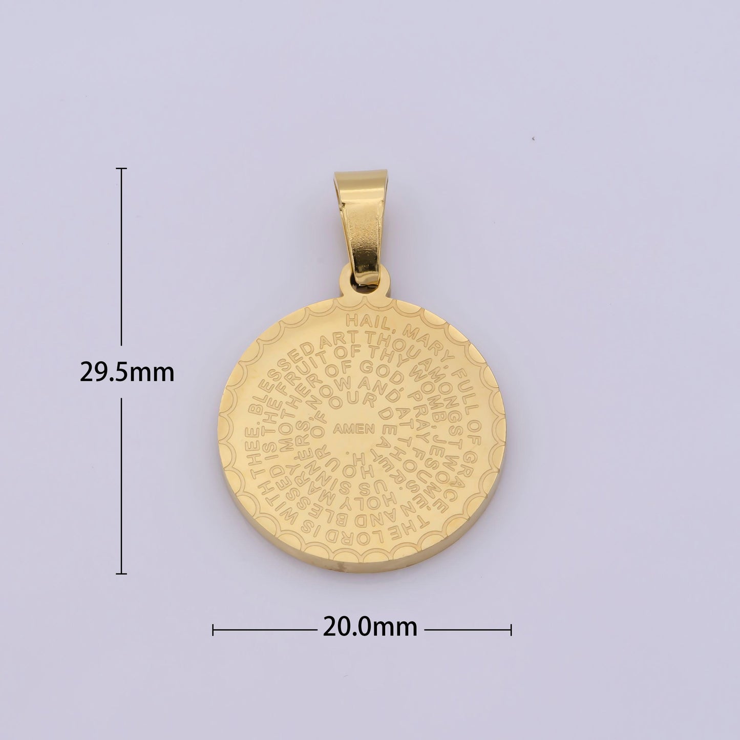 Hail mary prayer necklace pendant 24kt gold filled religious charm gold coin medallion necklace, dios te salve maria necklace pendant