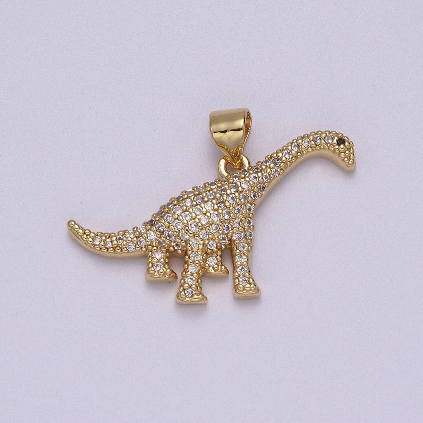 Gold dinosaur charm necklace brontosaurus necklace pendant cubic zirconia dino gold filled fidning gift idea cute tiny dinosaur pendant