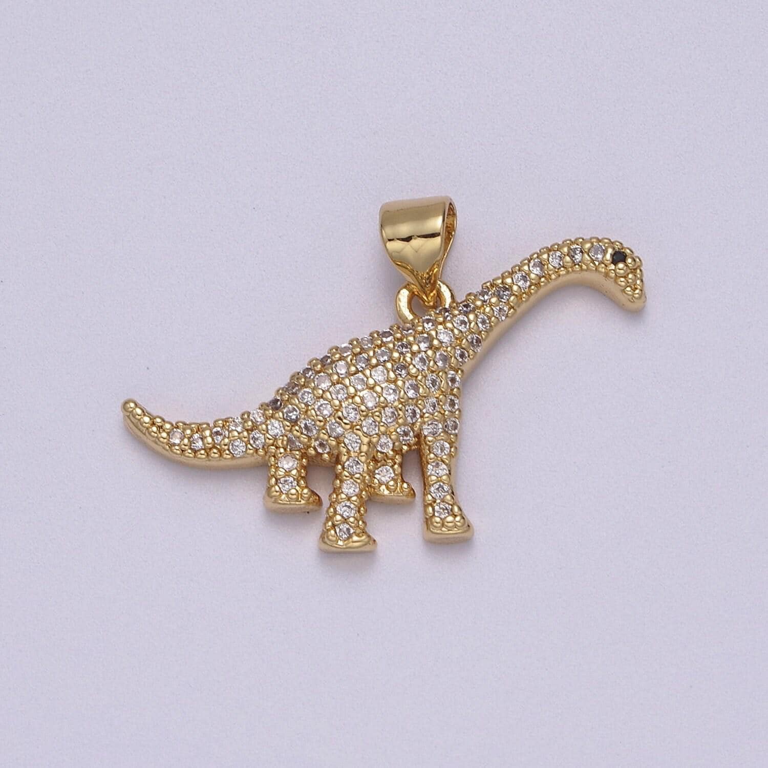 Gold dinosaur charm necklace brontosaurus necklace pendant cubic zirconia dino gold filled fidning gift idea cute tiny dinosaur pendant