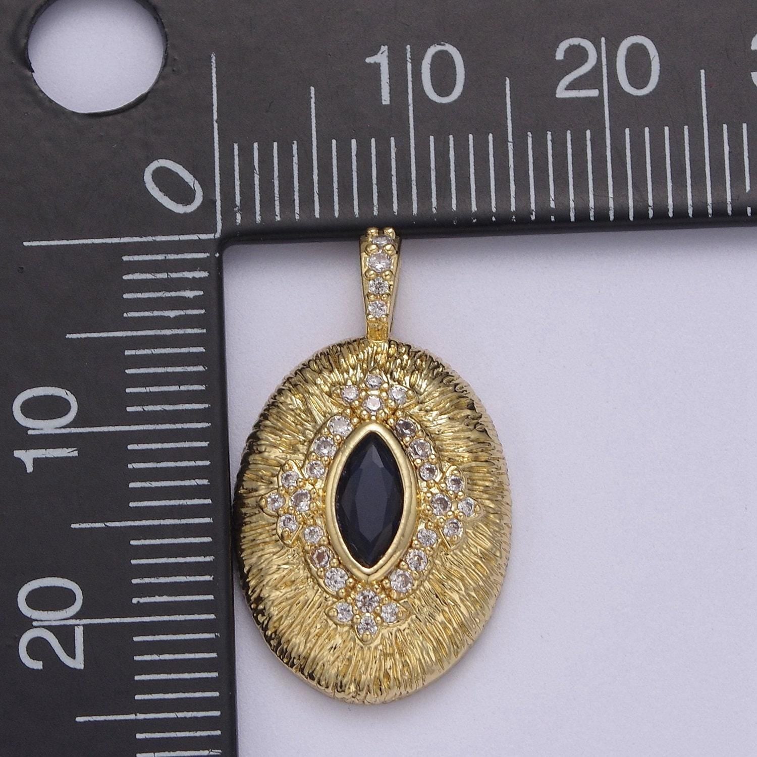 Gold oval eye charm 24k gold filled with blue cz eye oval medallion pendant diy jewelry making supplies j-346
