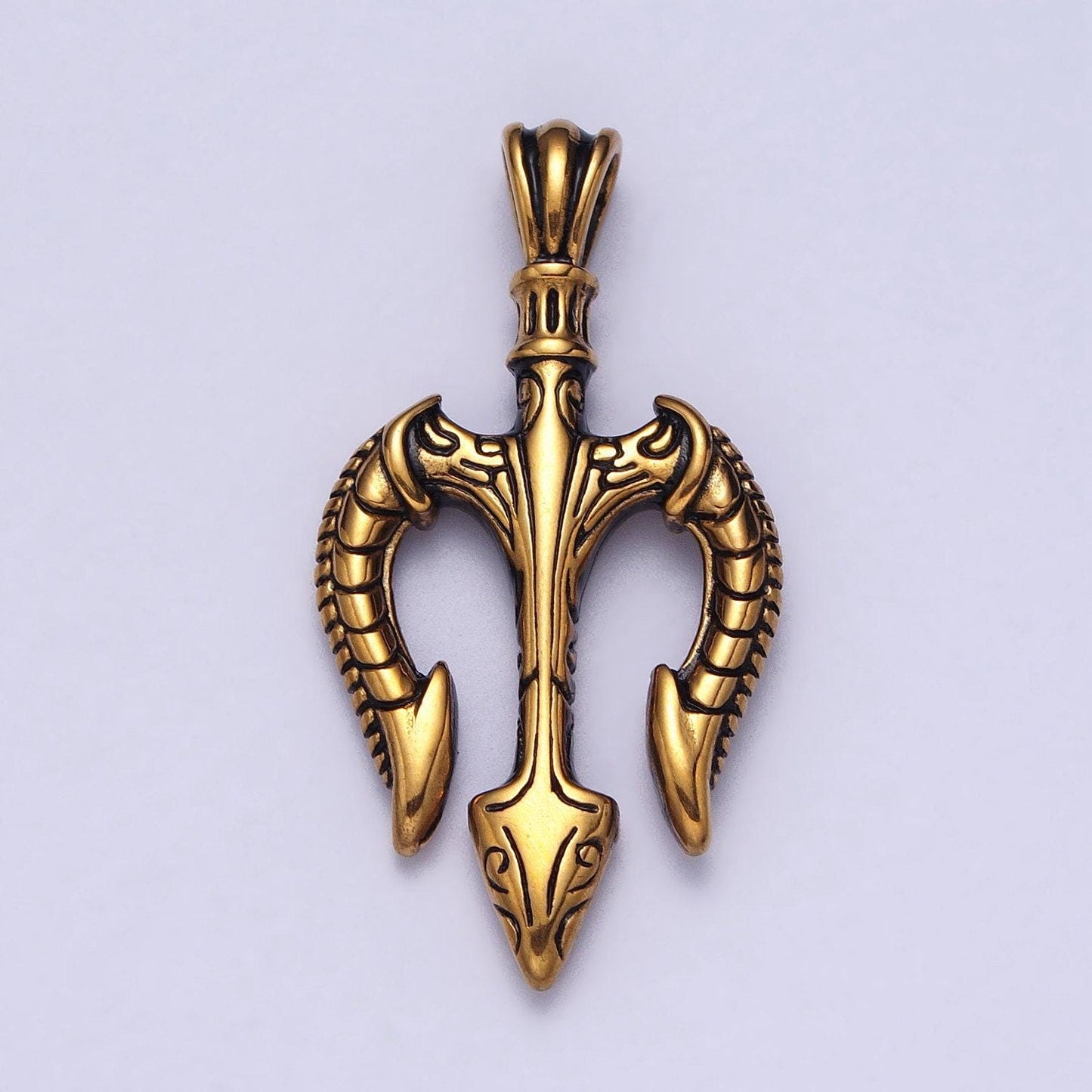 Gold trident pendant stainless steel charm neptune's necklace pendant god of sea pendant greek mythology inspired for men jewelry j342