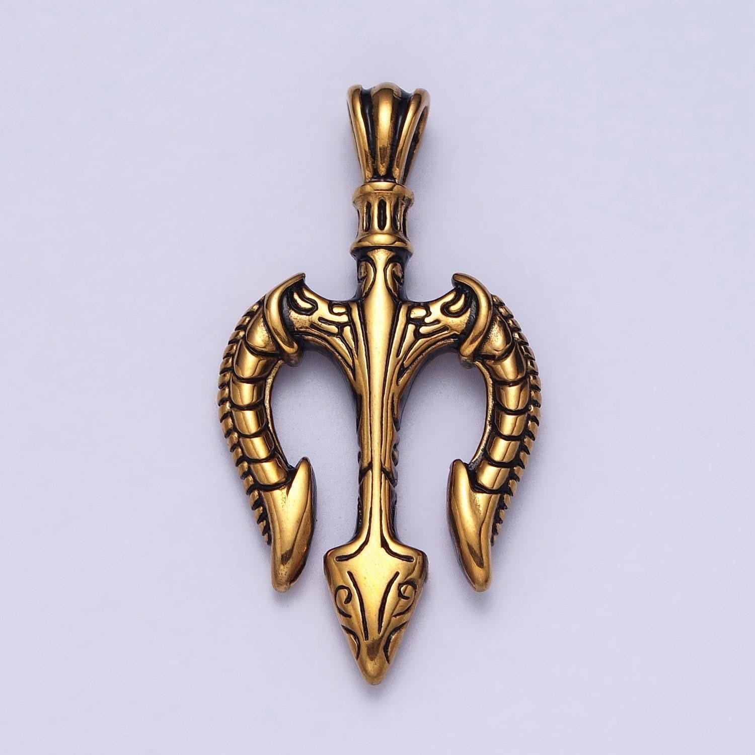 Gold trident pendant stainless steel charm neptune's necklace pendant god of sea pendant greek mythology inspired for men jewelry j342