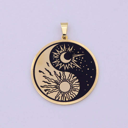 Gold/silver yin yang buddhism medallion, sun moon stars amulet, day night celestial pendant, diy fashion jewelry making charm supply | j-321