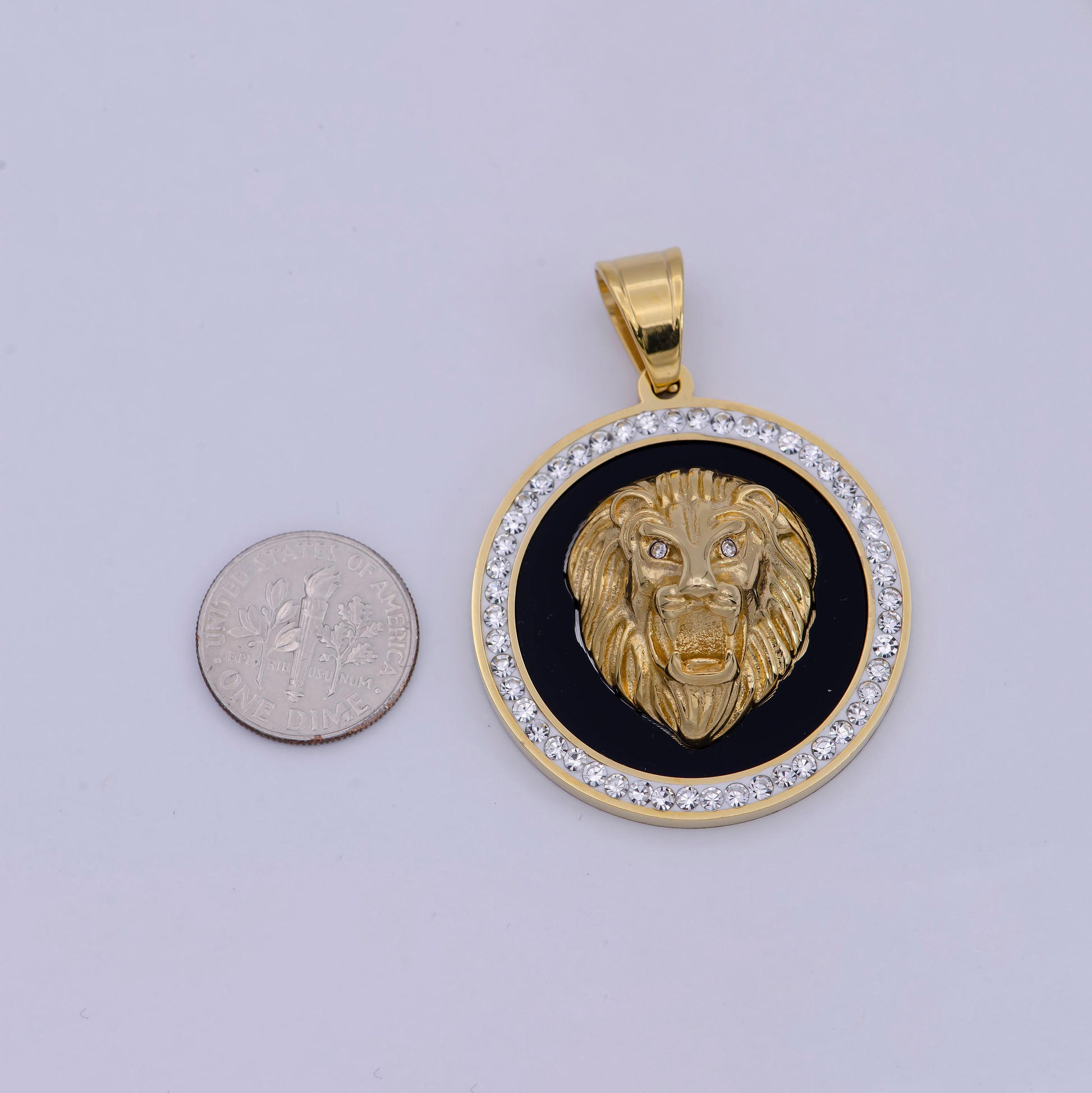 Silver 3d micro pave charm gold filled medallion, lion medallion pendant, lion jewelry, lion necklace charm for statement necklace component