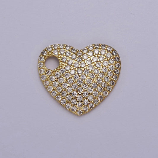 Gold cz heart charm 17x19mm pendant, layered necklace bracelet earring pendant dangle heart charm j-315