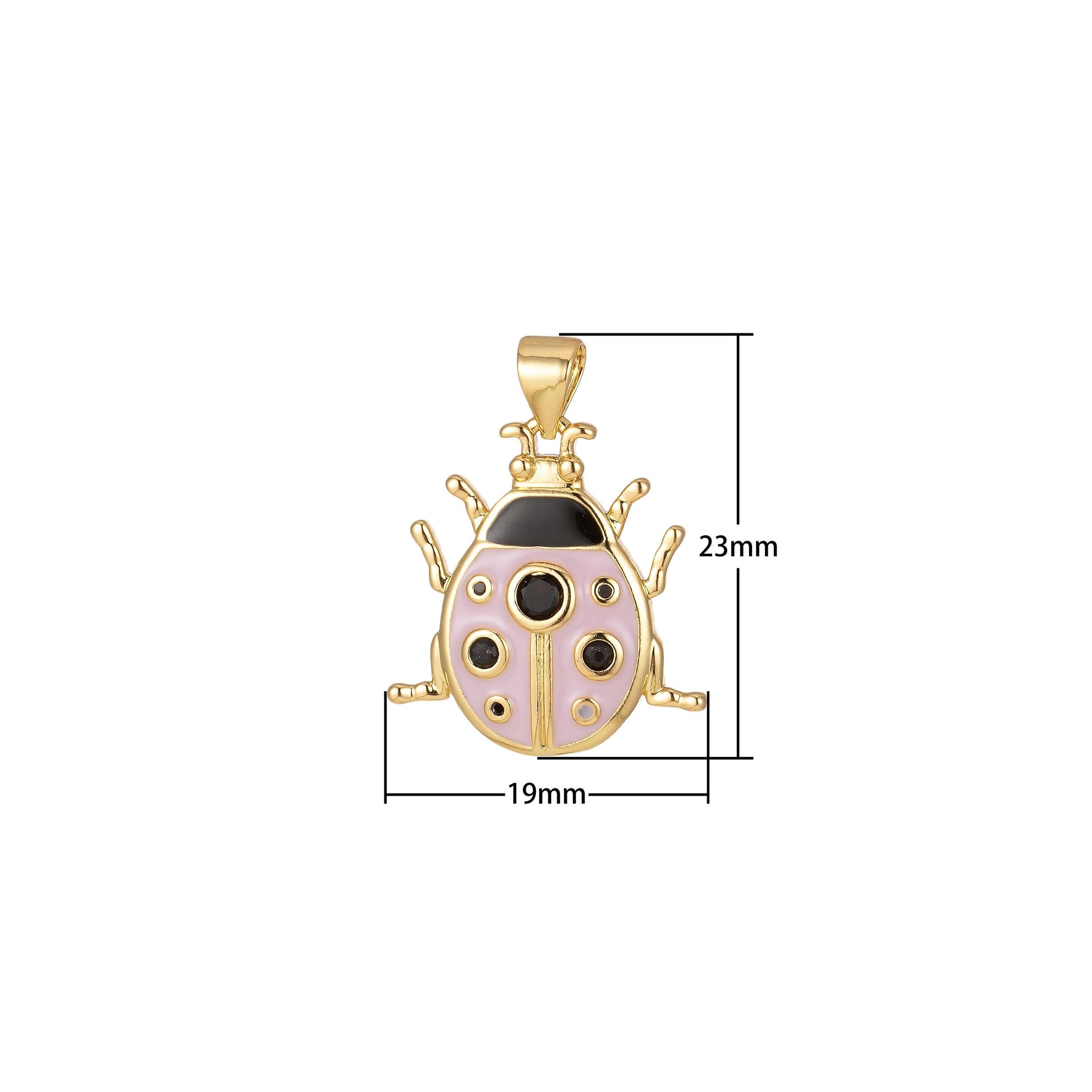 Small pink lady bug charm enamel animal charm bracelet necklace pendant earring component supply