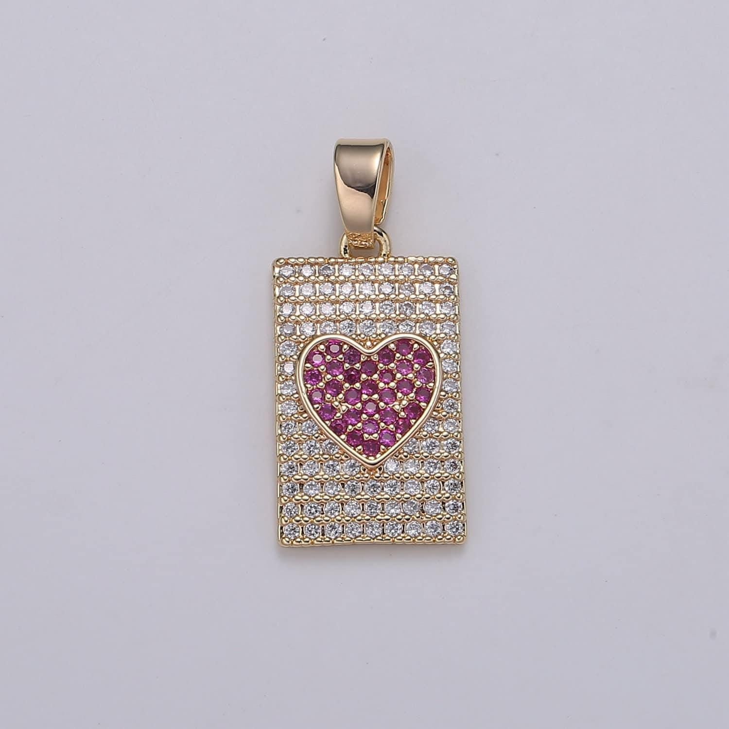 Micro pave heart pendant dainty charm, rose gold heart charm star tag pendant jewelry making supply 18k gold findings, j-283